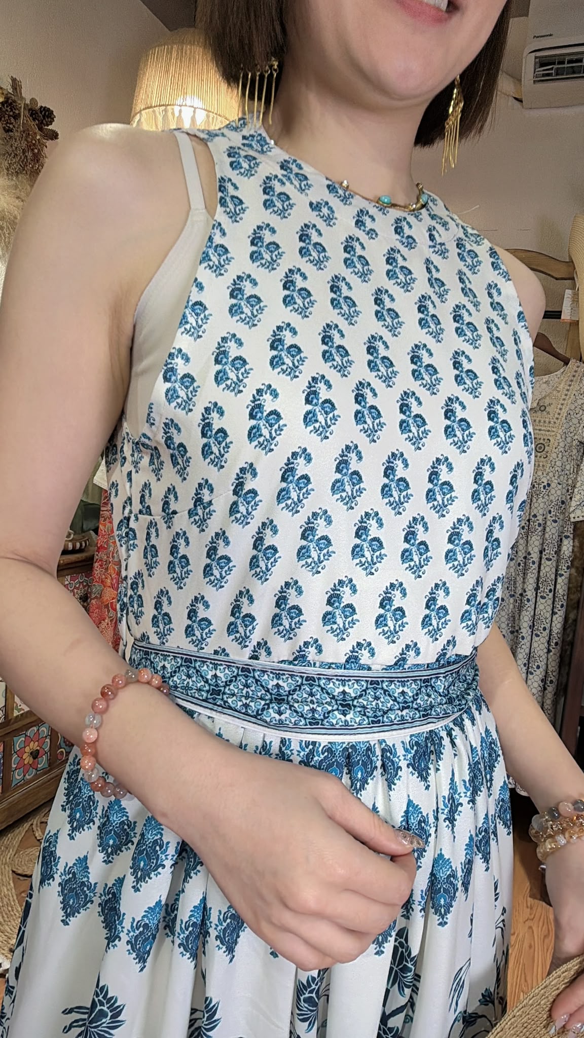 2905 White x Blue Halter Sleeveless OP