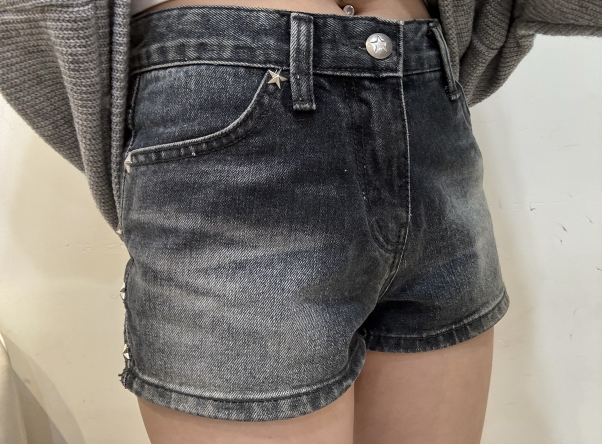 韓國星星水洗灰藍短褲