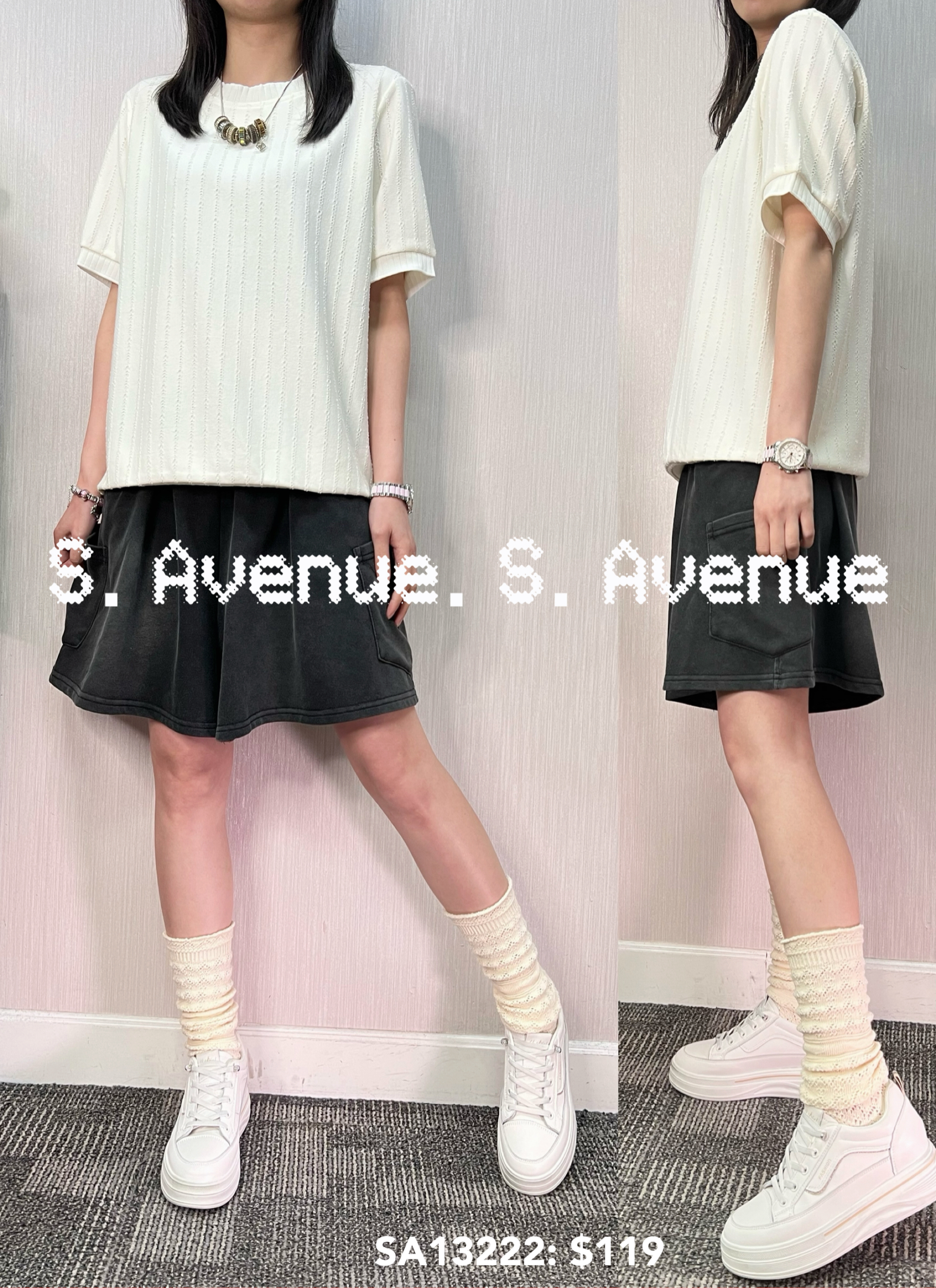 SA13222: 短袖撞色邊暗紋top