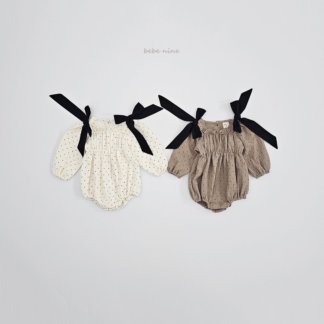 🌸預訂 韓國直送🌸🇰🇷Bebenine兩色波點花邊大絲帶棉紗長袖包屁衣