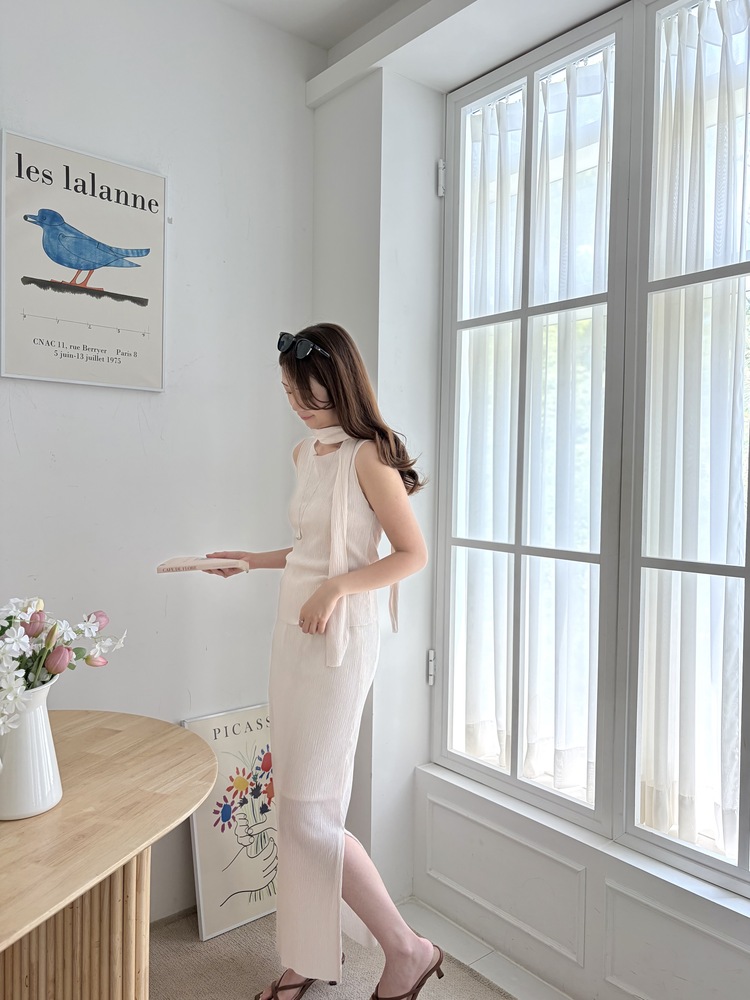 Summer Pleated Scarf Set (Ivory)