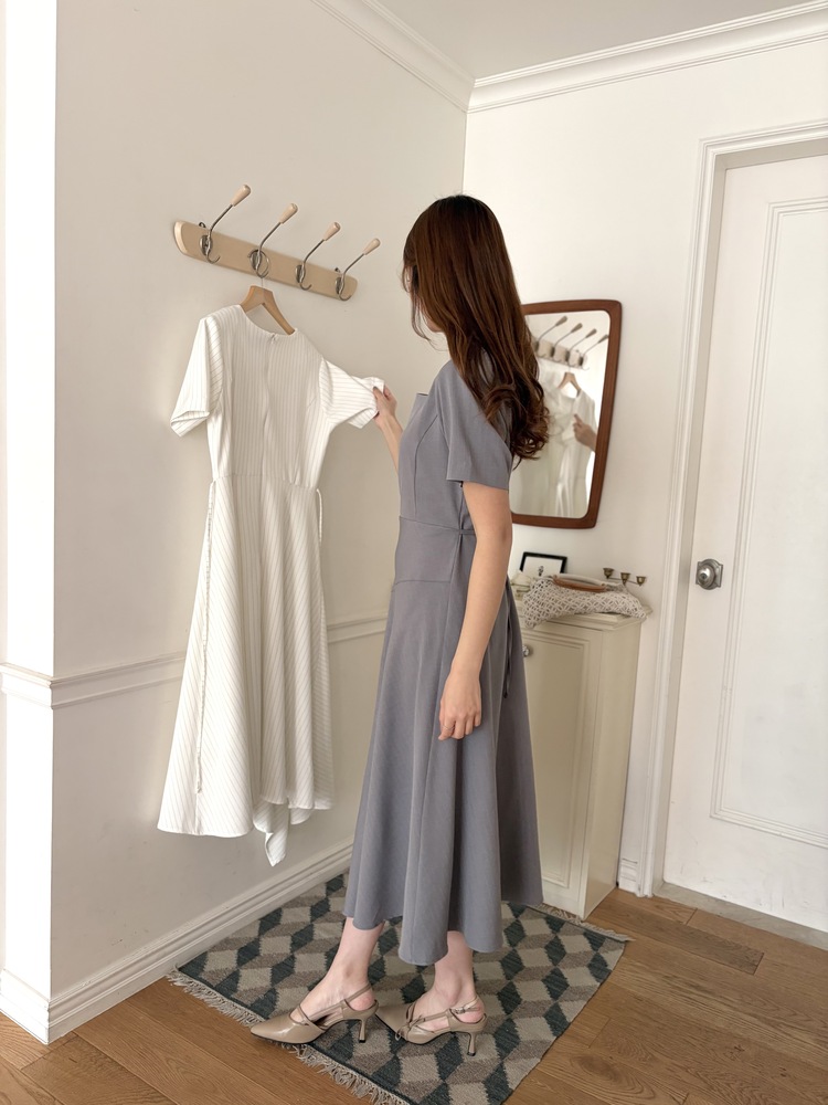 Asymmetric Striped Dress (Grey)