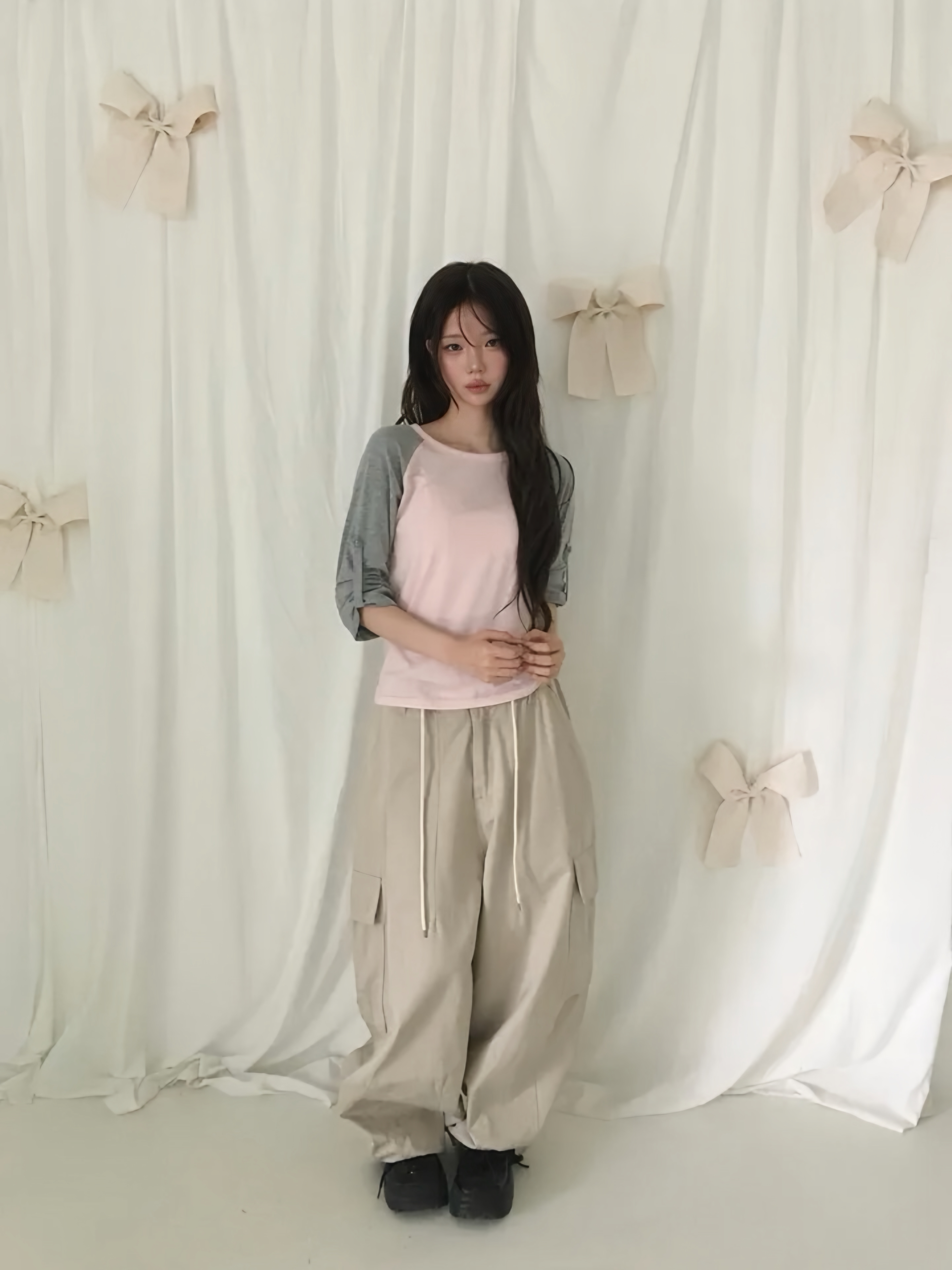 Roll-up Raglan Contrast Top
