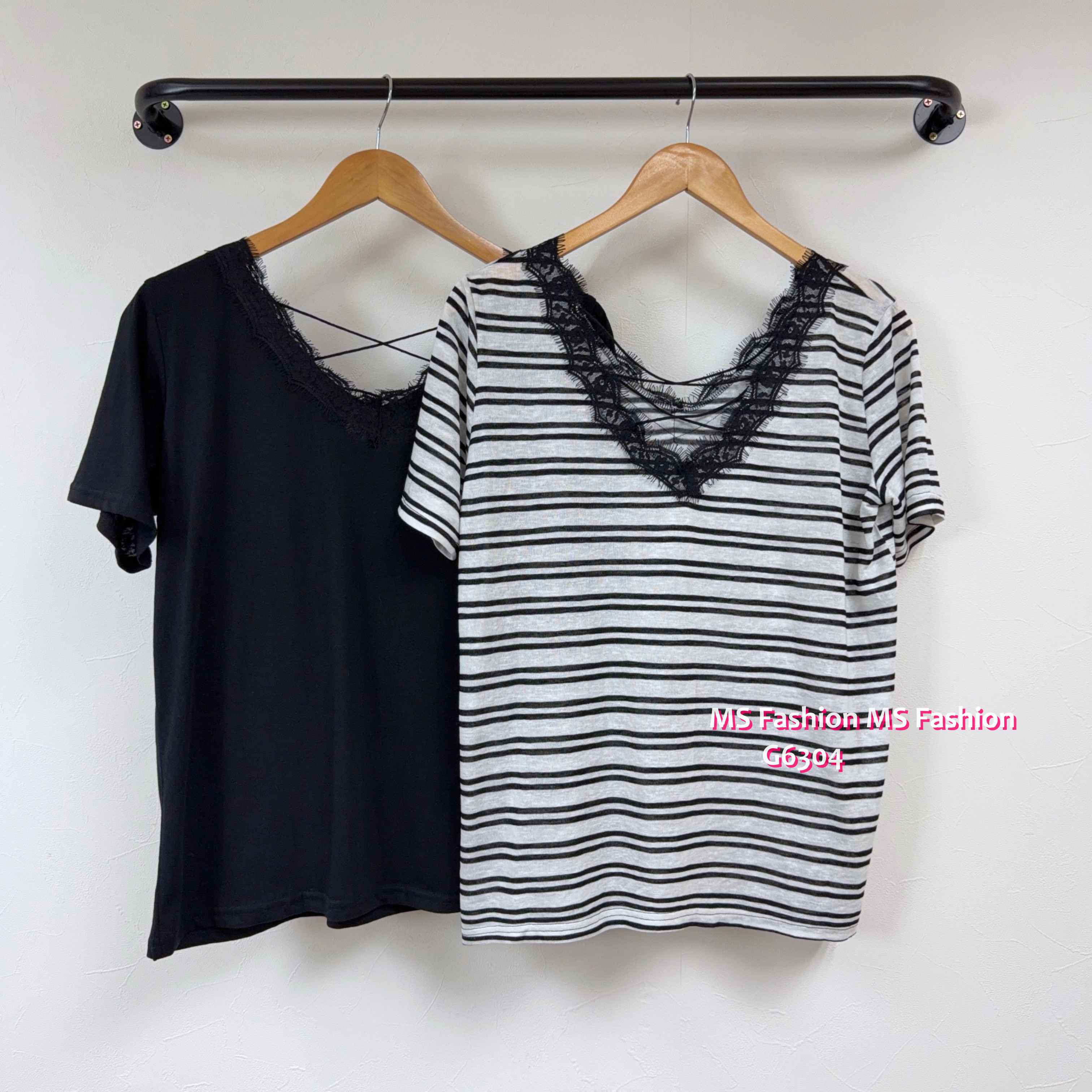 G6304 V領拼lace top