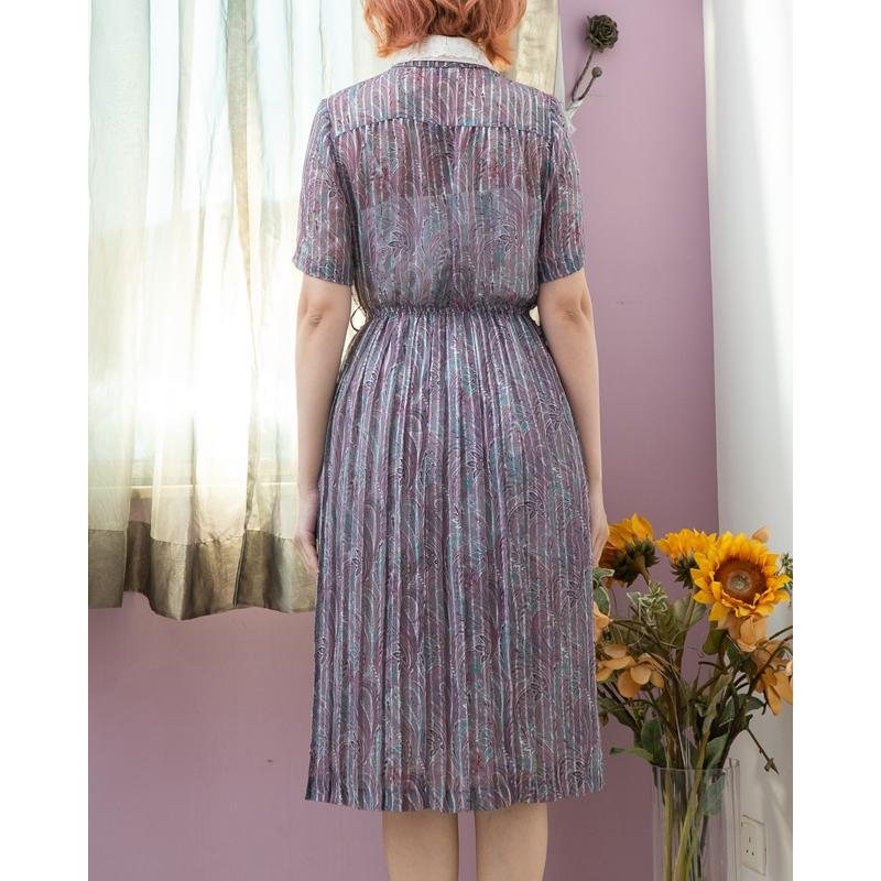 Vintage Japanese Paisley Pattern White Lace Collar Shirt Dress Pleated Summer Dress(MT2068)
