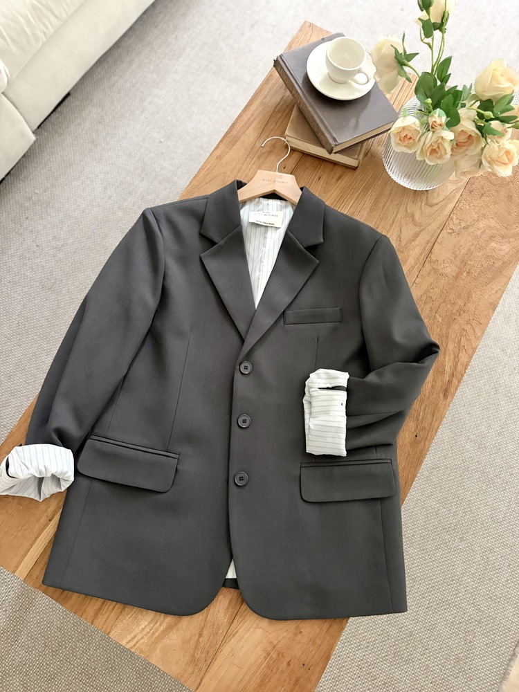 Margot Blazer with Striped Cuffs (Charcoal)