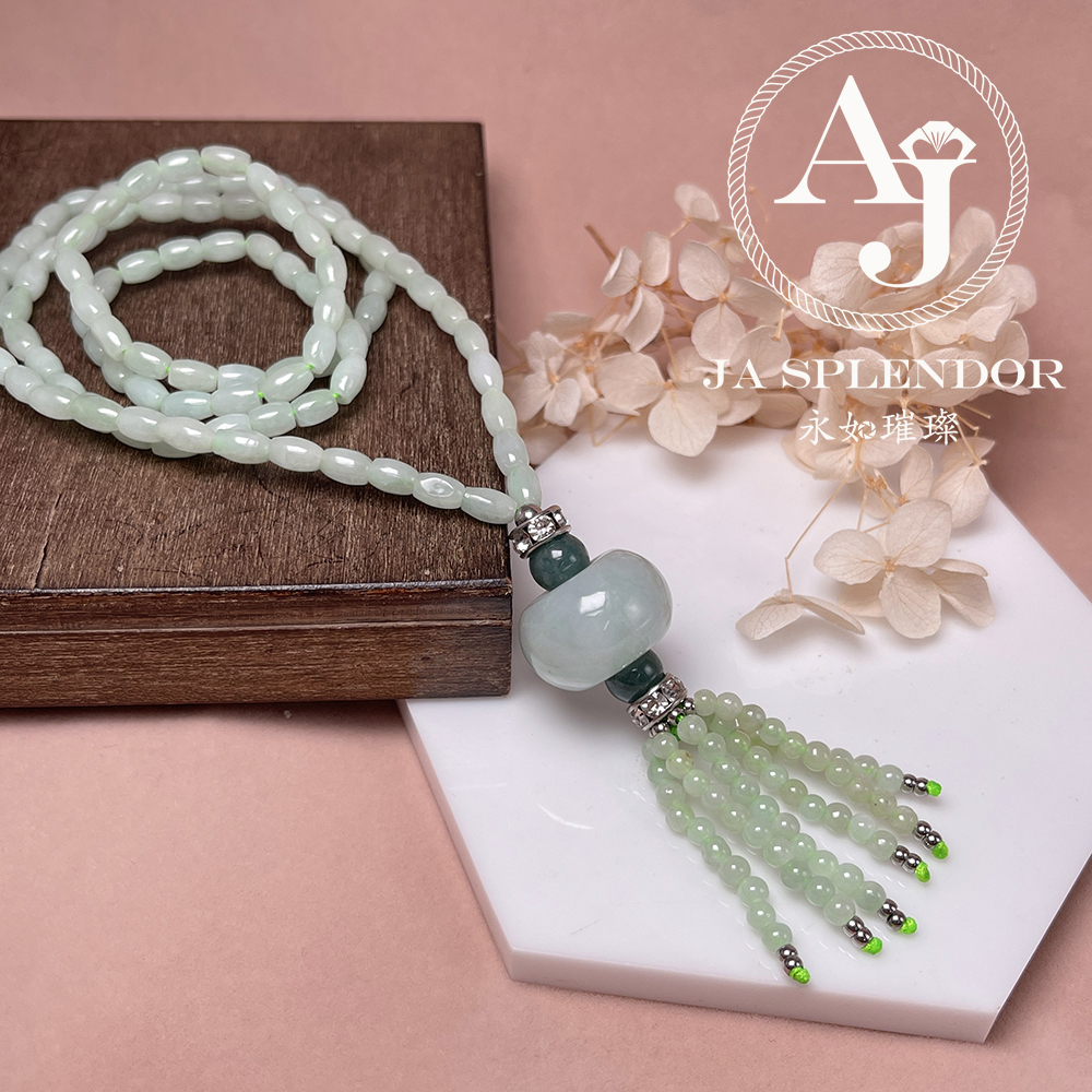 JN-H20-1519 天然翡翠A玉 華麗翠綠珠串串金項鏈