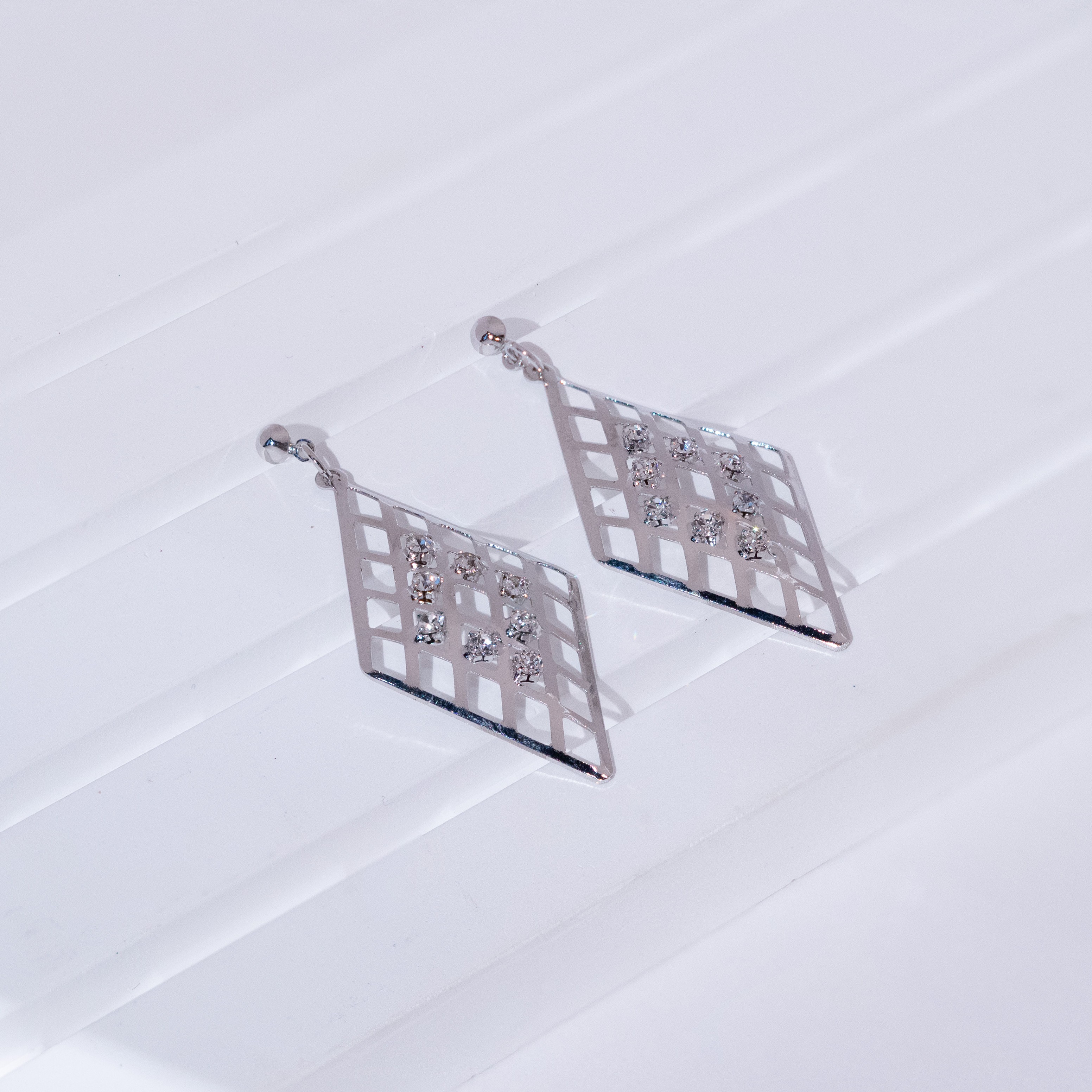 Geometric Diamond Drop Stud Earrings