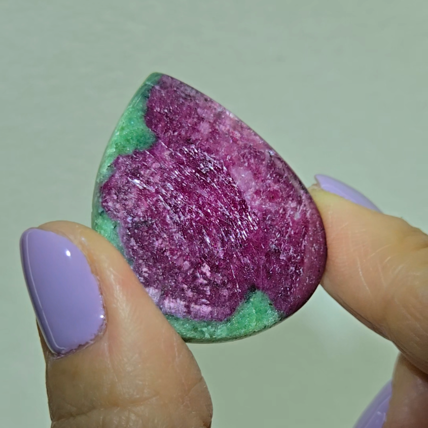 Ruby in zoisite teardrop cabochon with strong UV - RBY124