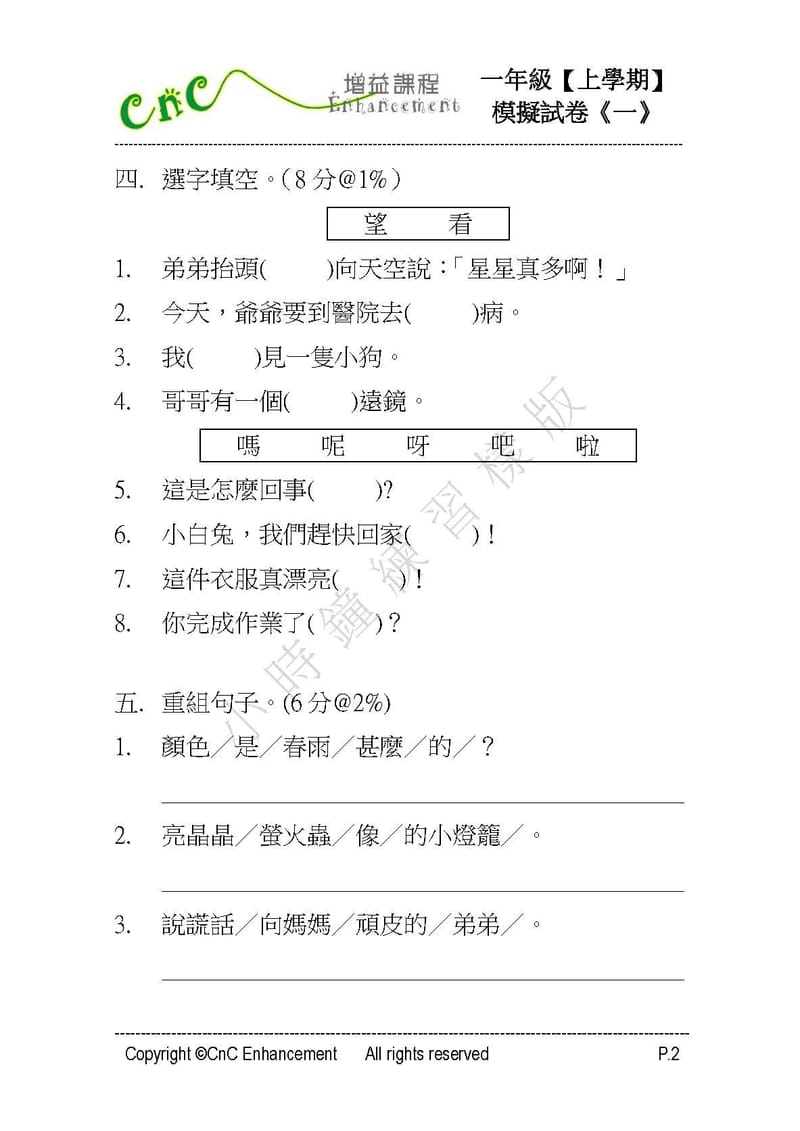 模擬試卷 (一年級)