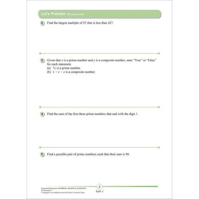 Secondary 1 Integrated Mathematics Numbers, Graphs & Statistics [G3 and IP]