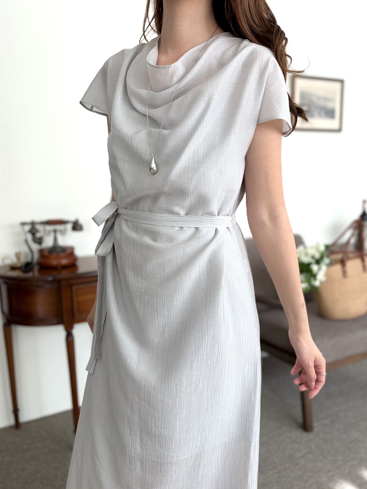 Draped Neck Dress with Inner Slip (Misty Blue)