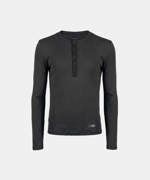 BS Cotton Jersey Fitted Henley Neck Long Sleeve T-Shirt - Charcoal