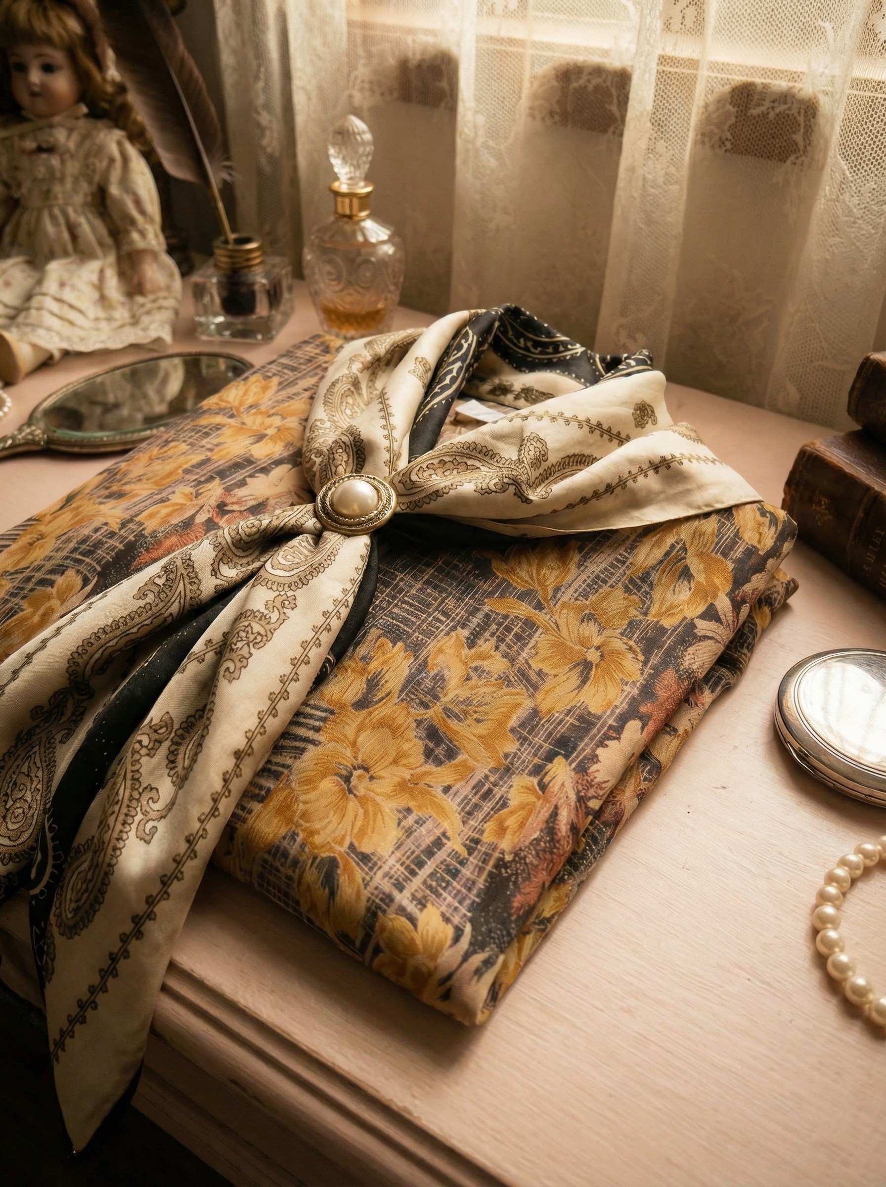 日本製 祖母歐古花圓領子