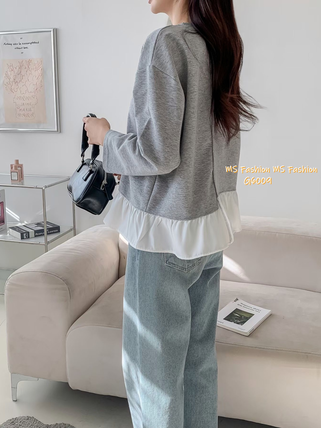 G6009 韓國🇰🇷拼色ruffle衫腳top