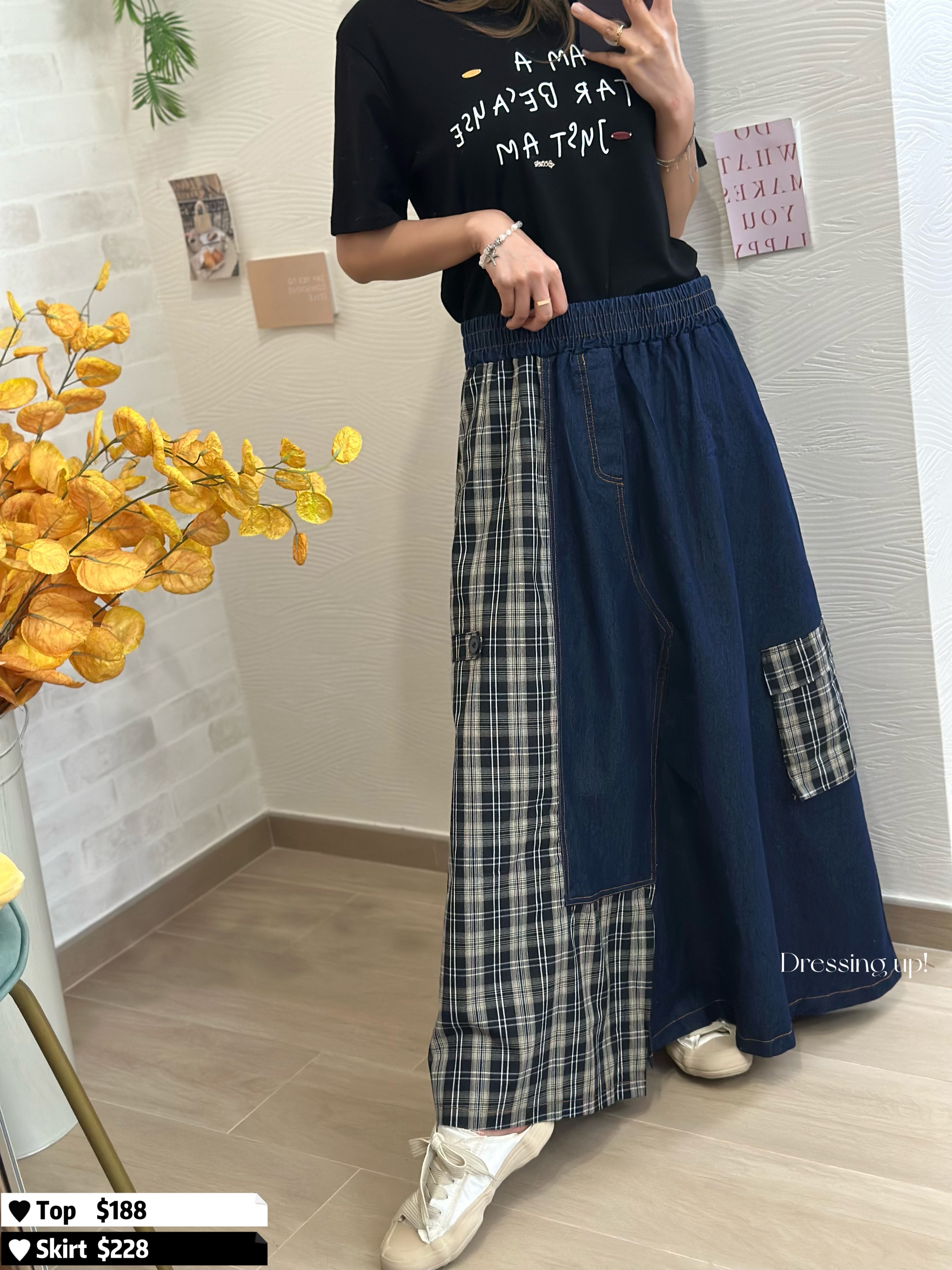  雙重手工｜格紋牛仔裙