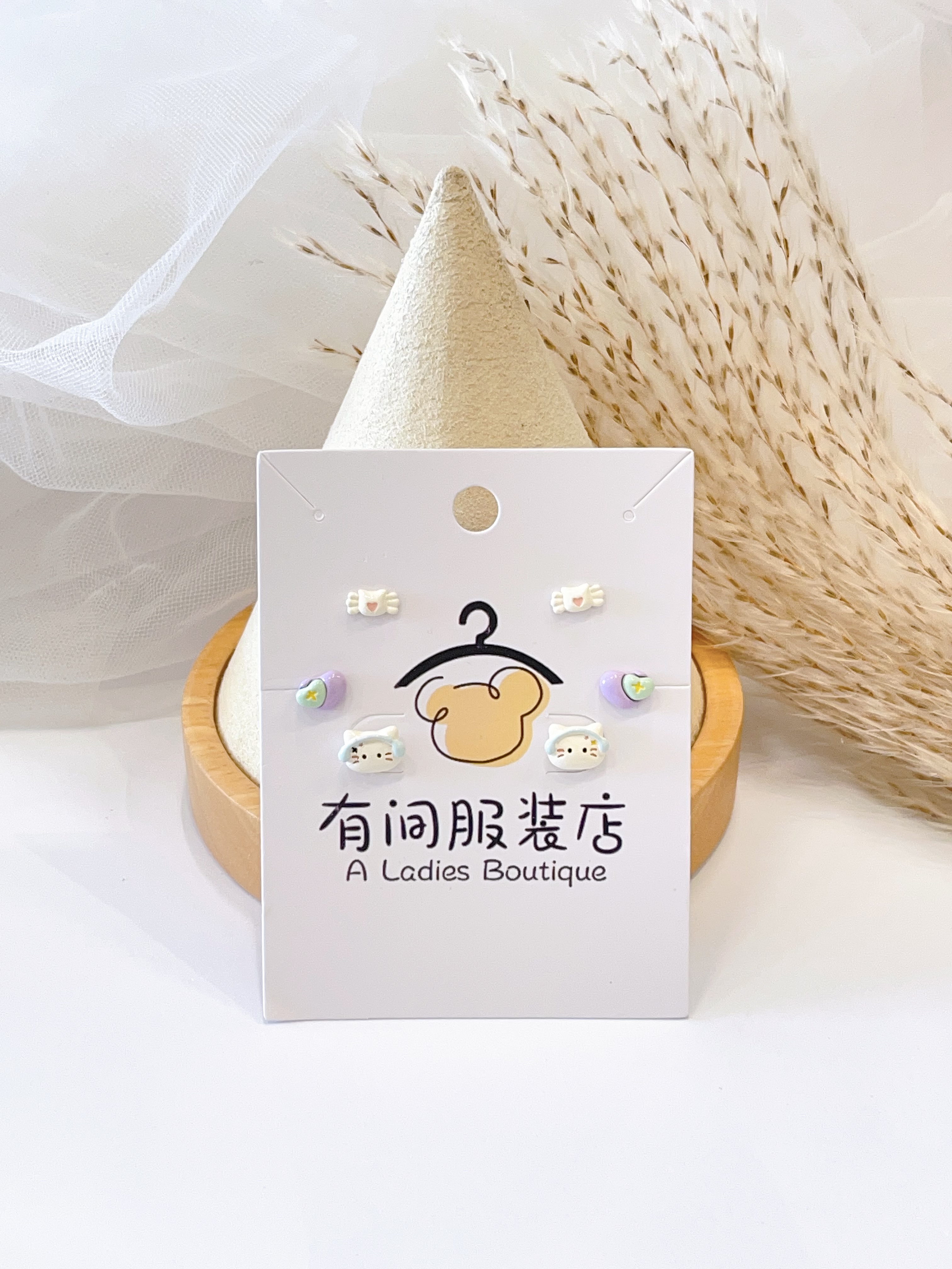 ins风Kitty猫耳环套装