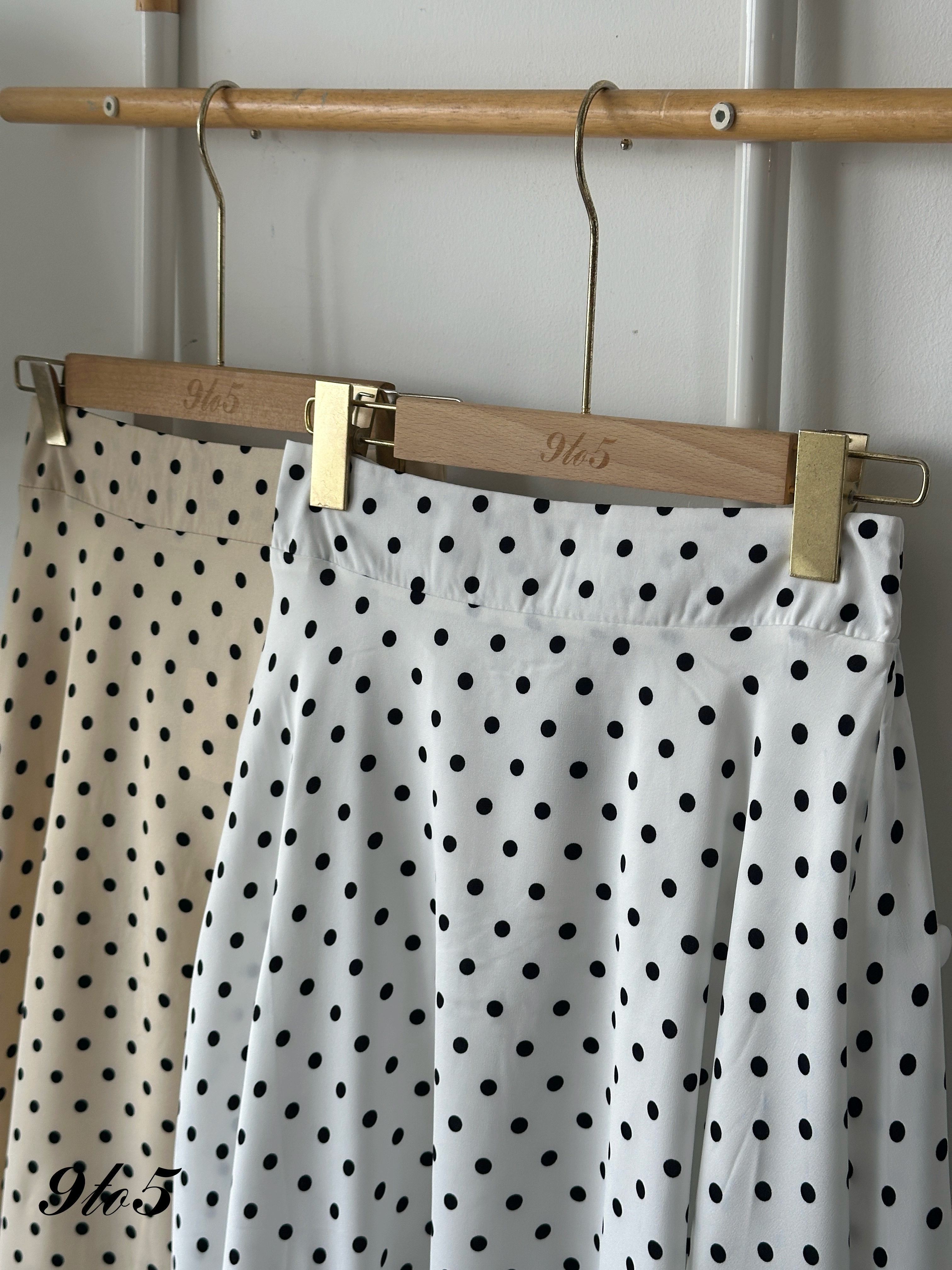 S1877 Polka Dot A Line Skirt - Cream & White