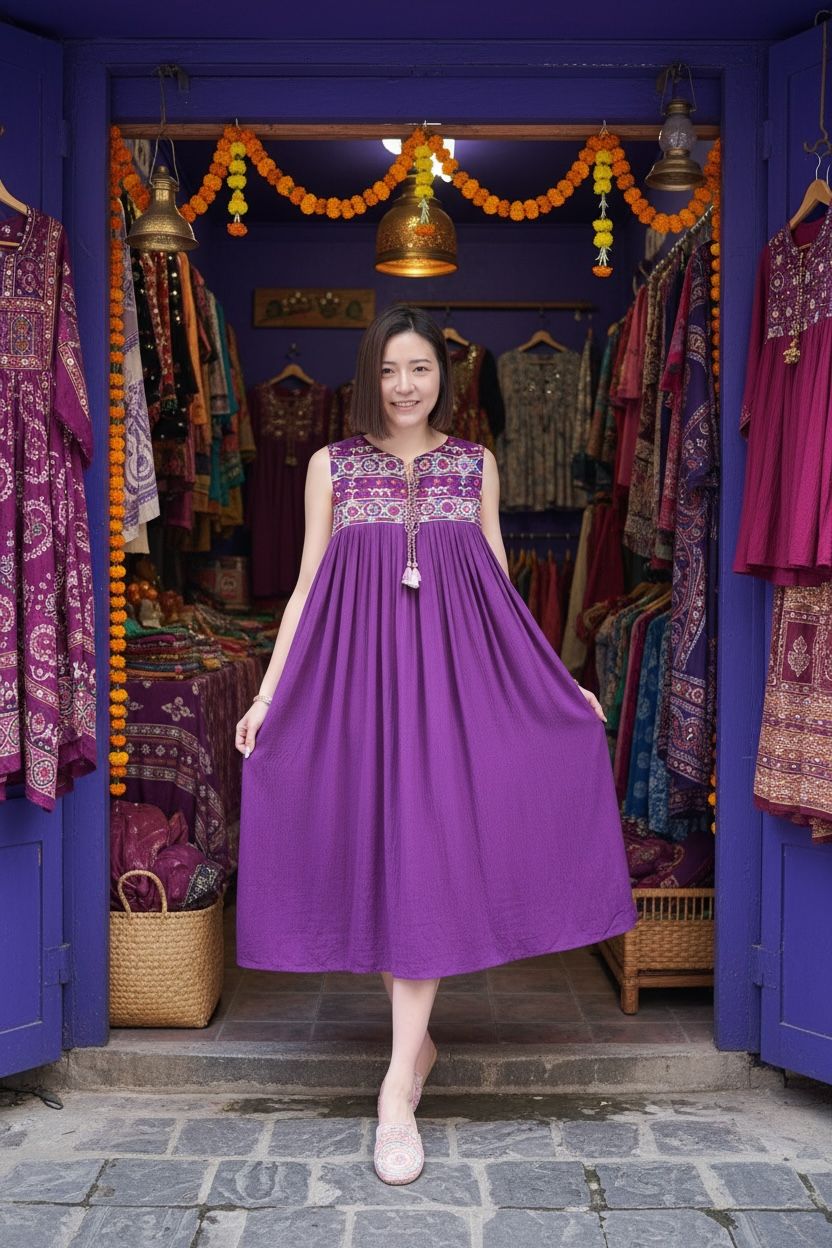 1664 Violet 3-Colors Emb Sleeveless OP 43"