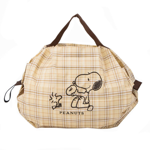 現貨｜Snoopy 日本 Shupatto Compact Bag 可摺 環保袋 S Size (米黃色格仔圖案 SPZ-4363)