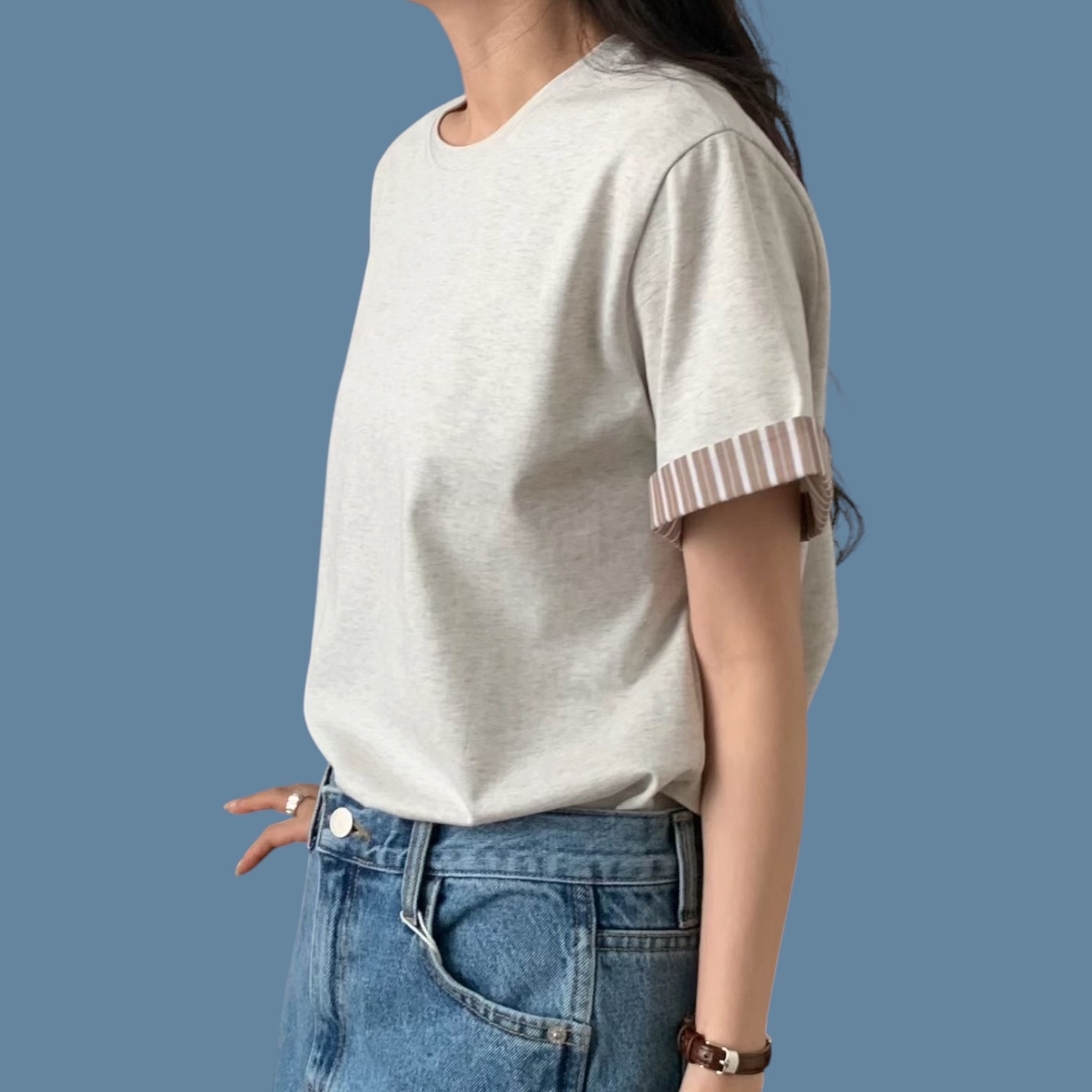 221095手袖間條恤Tee