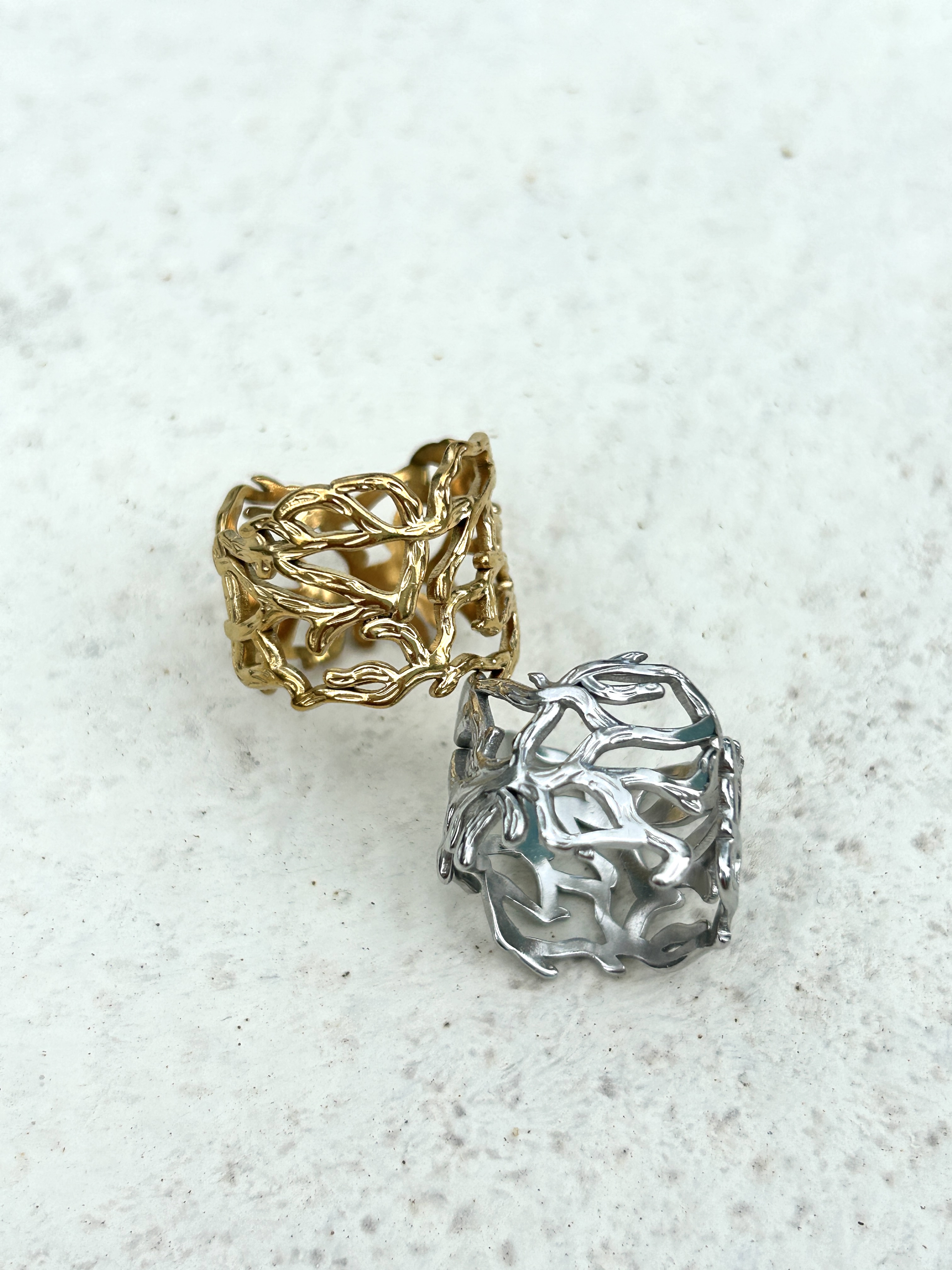 Gold branch cutout ring