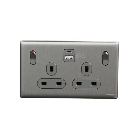 施耐德 Unica X 炫星銀 13A孖蘇有掣連Type A+C USB 插座