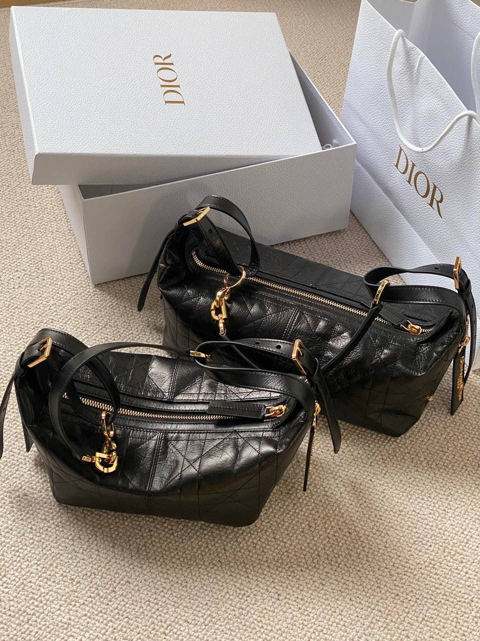 Dior Vibe Hobo Bag: Quilted Leather Shoulder Bag with Gold Hardware