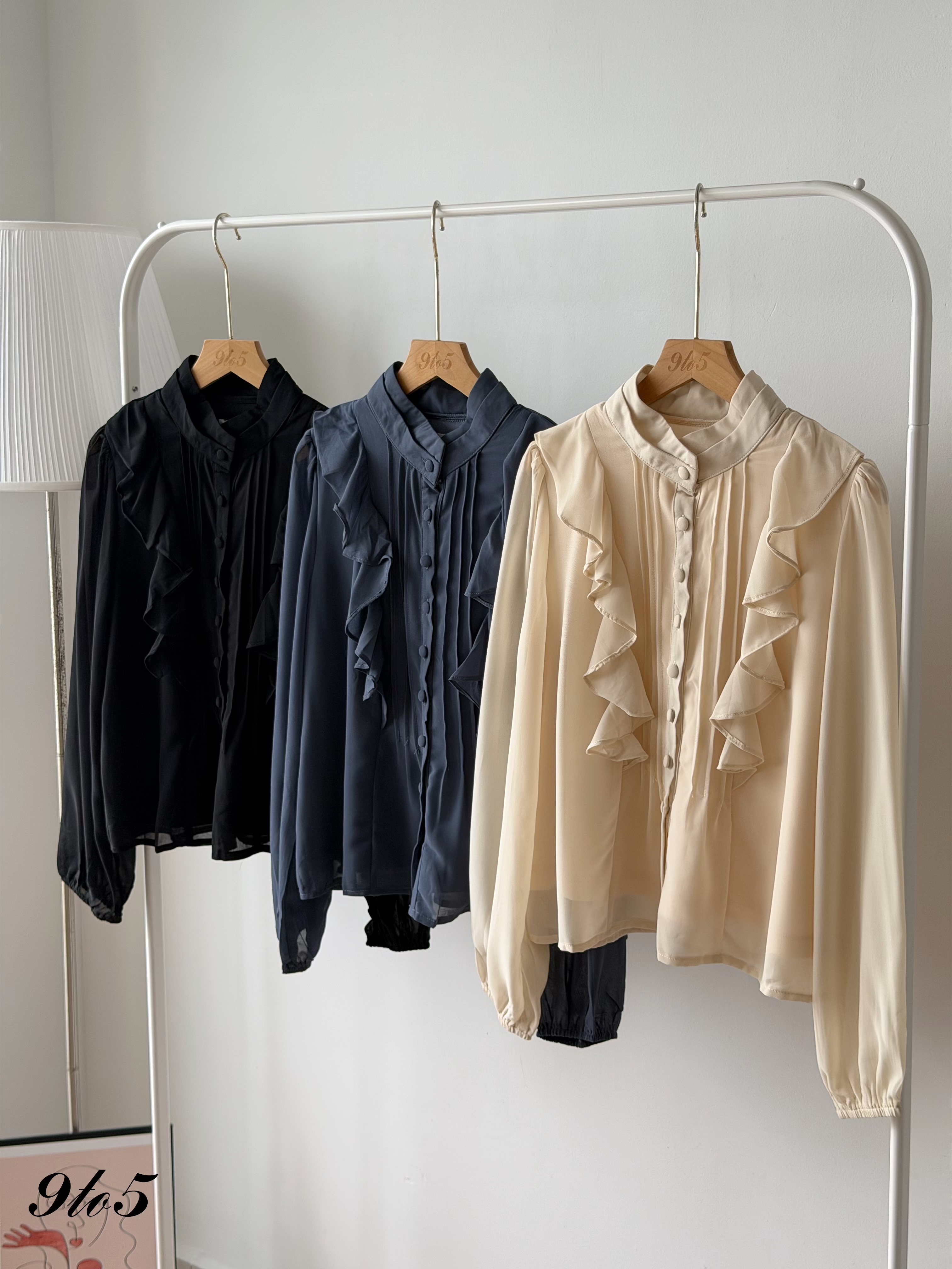 T4519 Mock Neck Ruffle Blouse - 3 Colors 