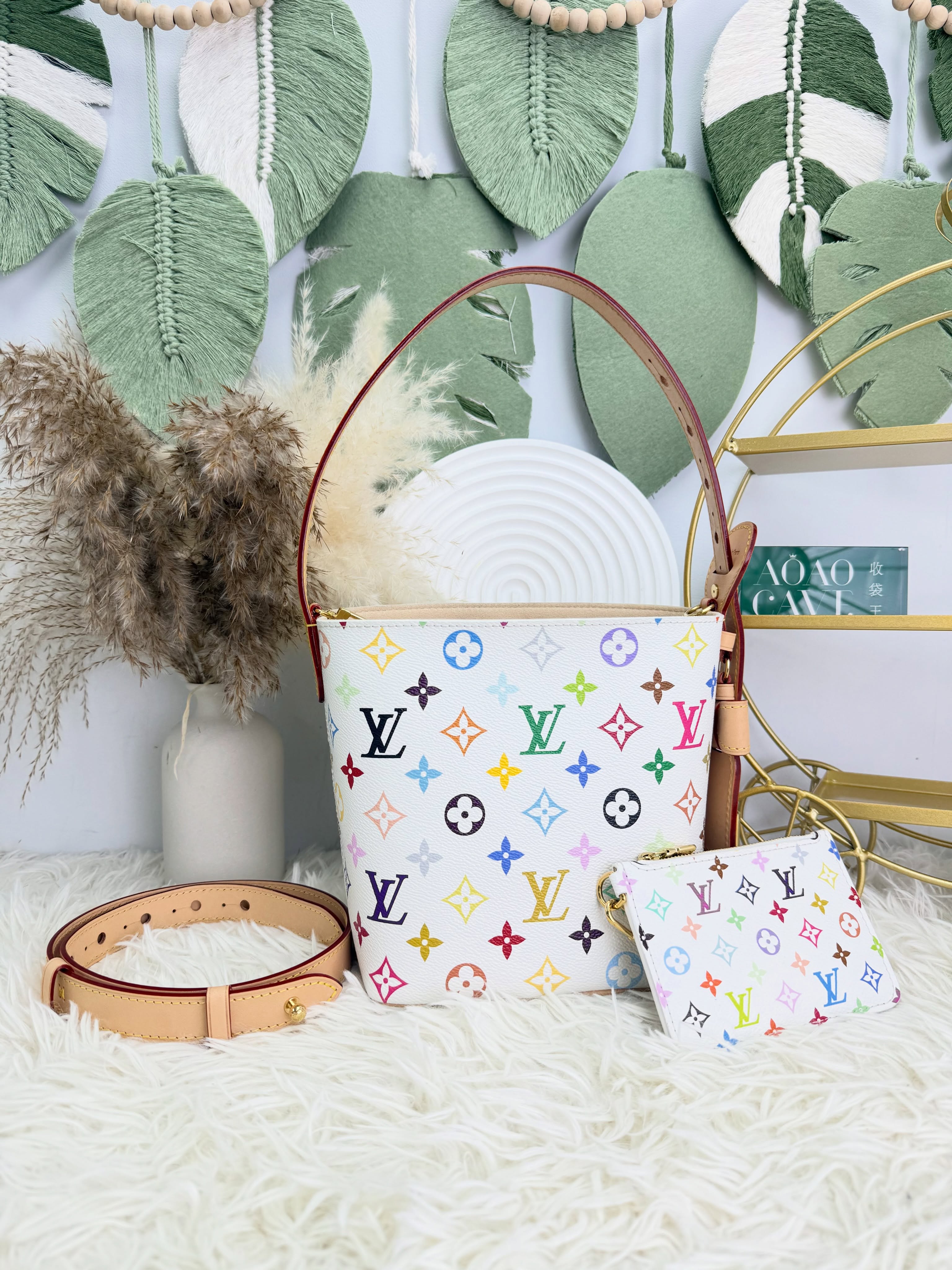 Lv👜 PRE OWNED 🛍️村上隆 白三彩 allin bb 有兩條肩帶 全套 🤍🩷💙