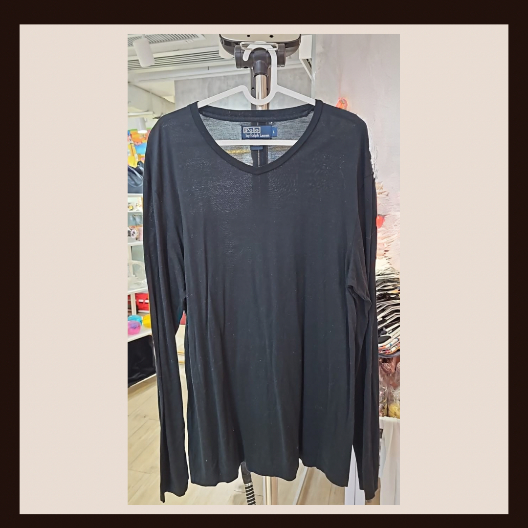 🕊️ 經典極簡：Polo Ralph Lauren 柔軟棉質 V 領長袖上衣