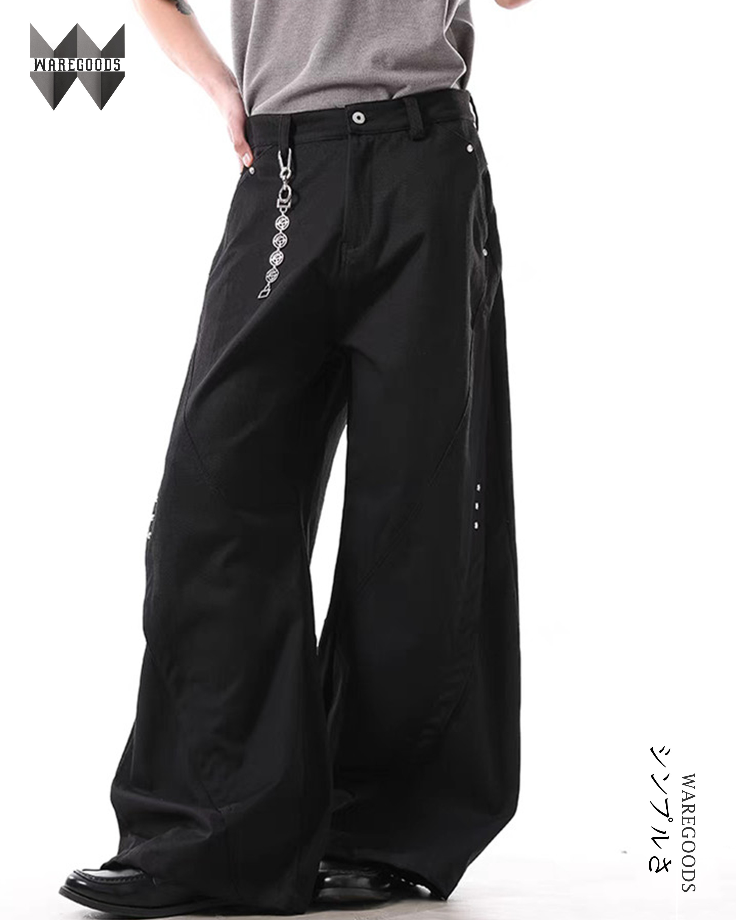 W828 鬆身彎刀闊腳褲