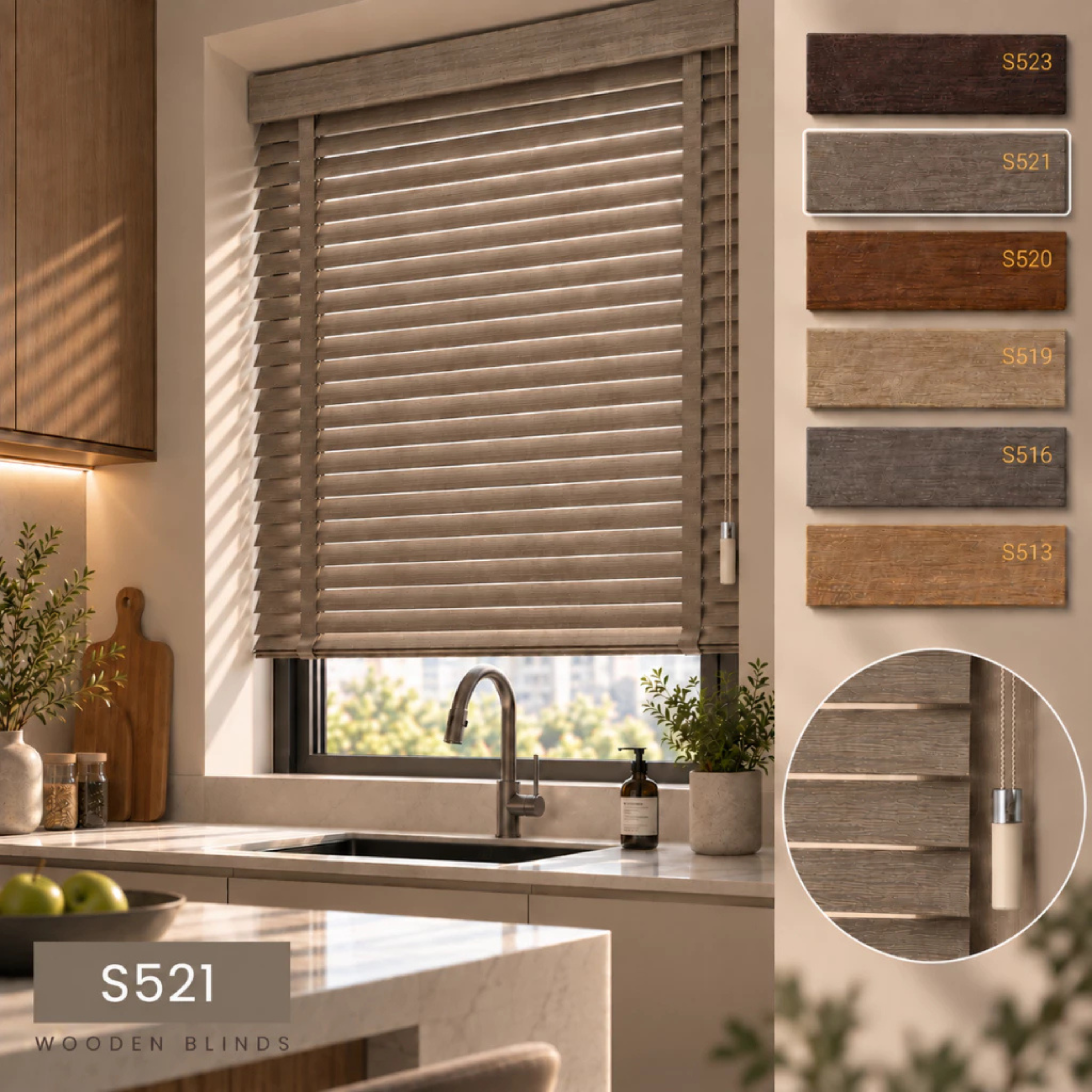 100% Kayu Asli | Bidai Kayu | 50mm Premium Timber Blinds Malaysia | Natural Wood Blinds | Custom Made Window Blinds