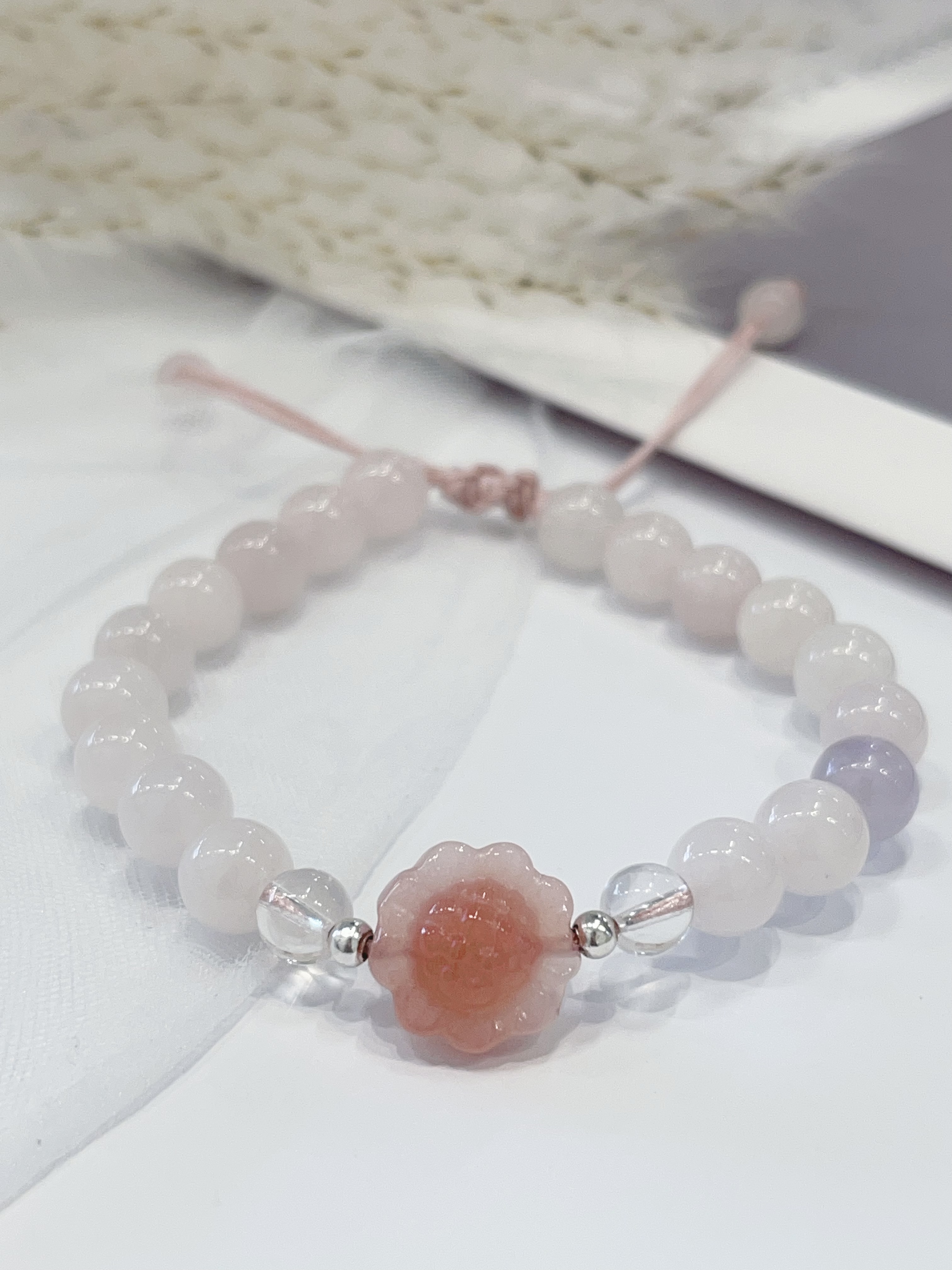 🌻 向日葵海盐玛瑙 × 粉水晶手绳 Sunflower Agate & Rose Quartz｜手绳款 8mm