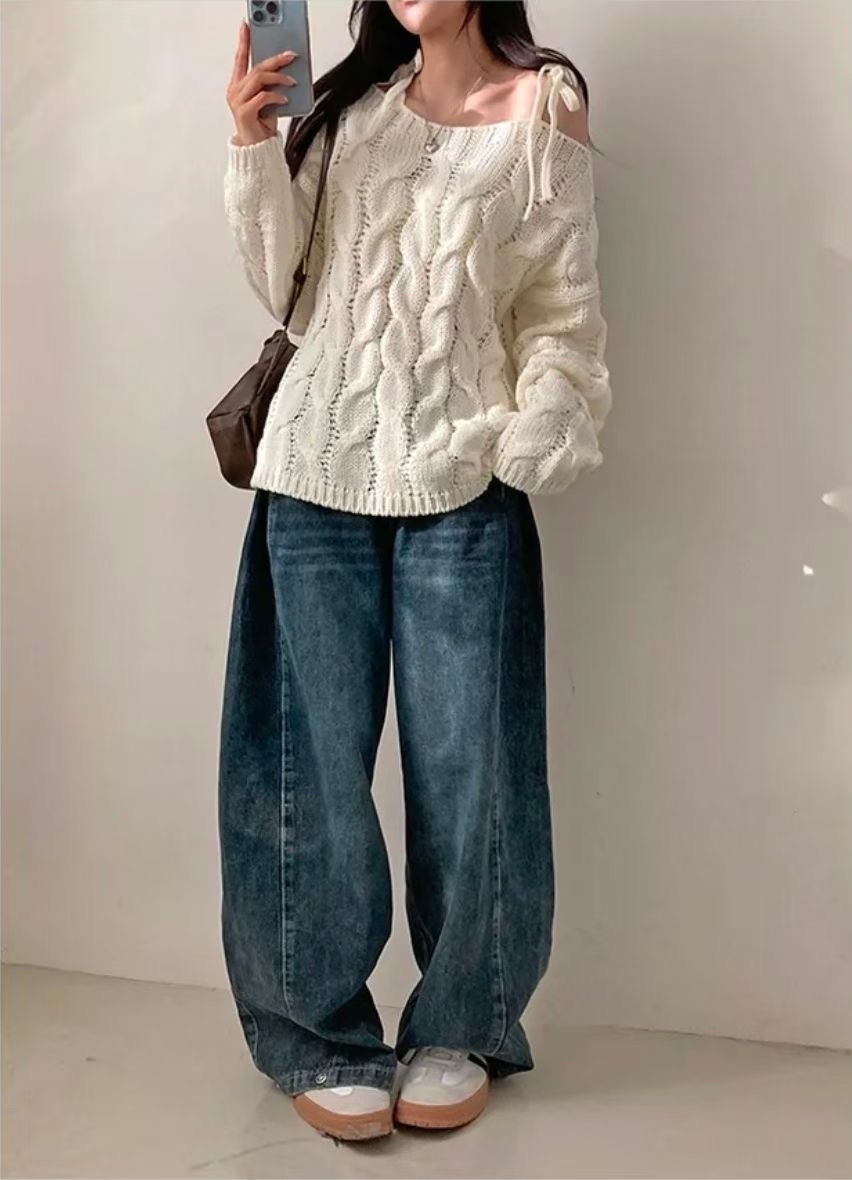 【 女友感滿滿⸝⸝⸝♡🧸立體扭紋麻花～可調節！雙綁帶微傘線料針織兩穿上衣🤎 】 Day Dream Ribbon Twist 2-way Top(四色入)