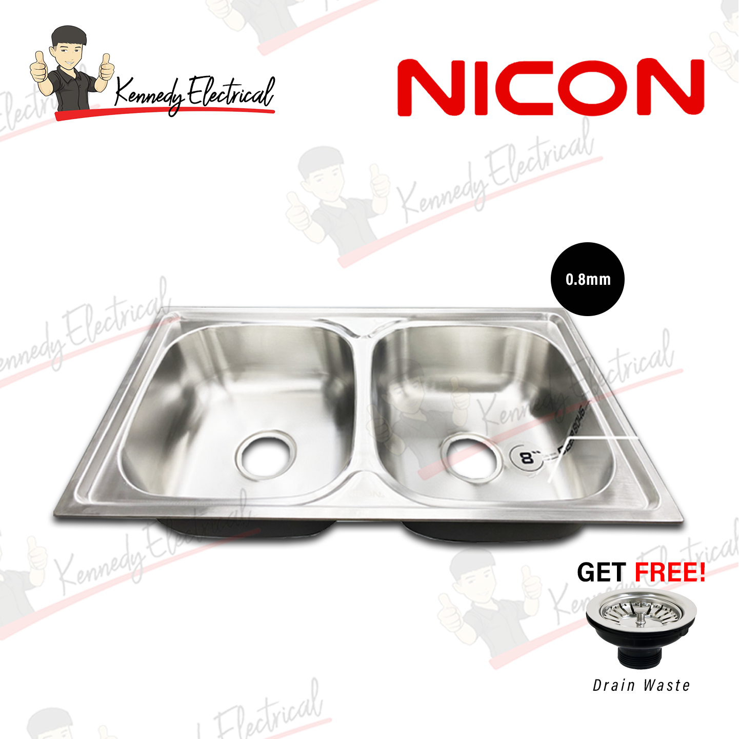 Nicon Smart Super Deep Round Hair Line Surface 2 Bowl Kitchen Sink (8046#) W66-6SDHL