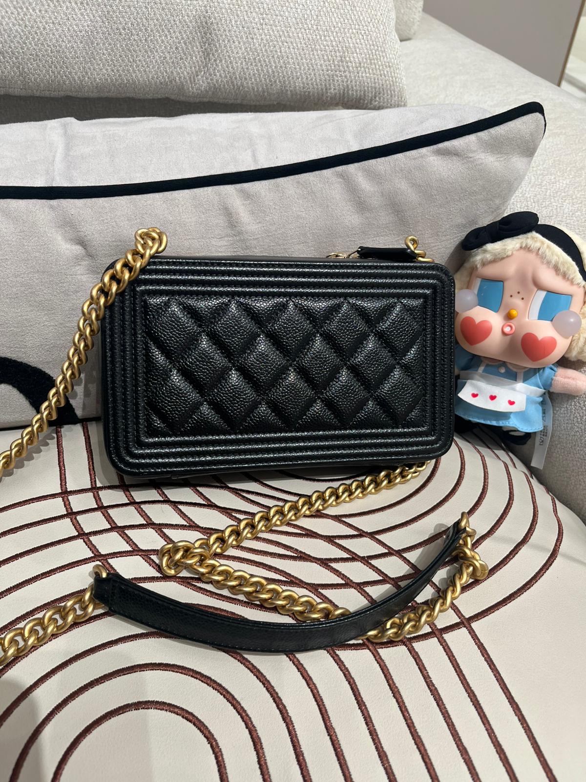 未使用品 Chanel clutch with chain 黑色荔枝牛皮金 BOY 100%Authentic,未使用品 ✅收據副本✅晶片✅dust bag✅盒