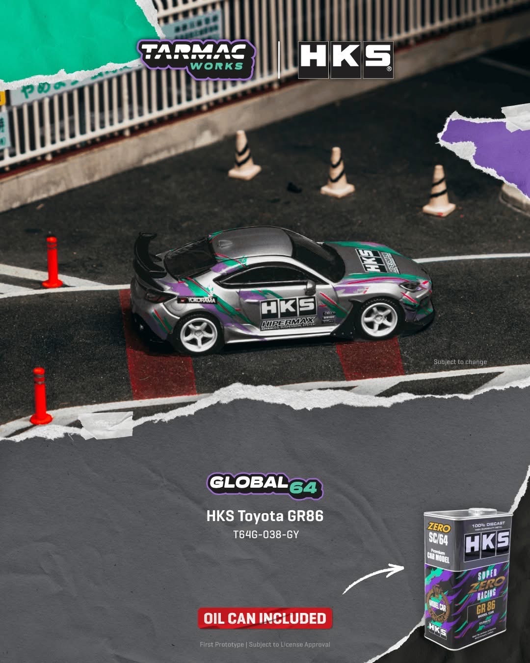 (預訂 Pre Order) Tarmac Works ( T64G-038-GY ) HKS Toyota GR86 Grey