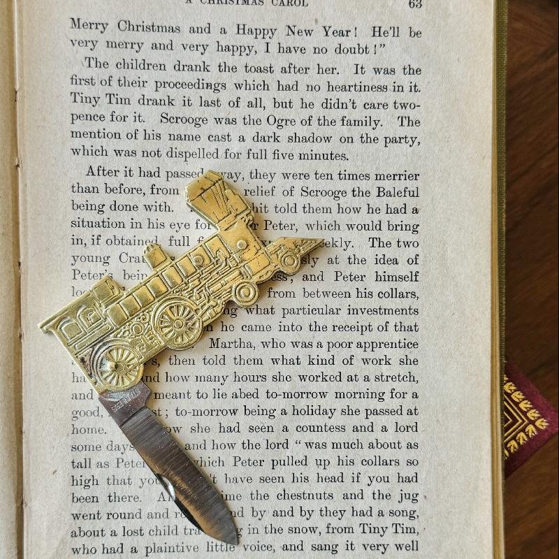 Vintage C.a. 1970s Brass Steam Locomotive Pocket Knife /Stainless Steel Blade (MT2183)
