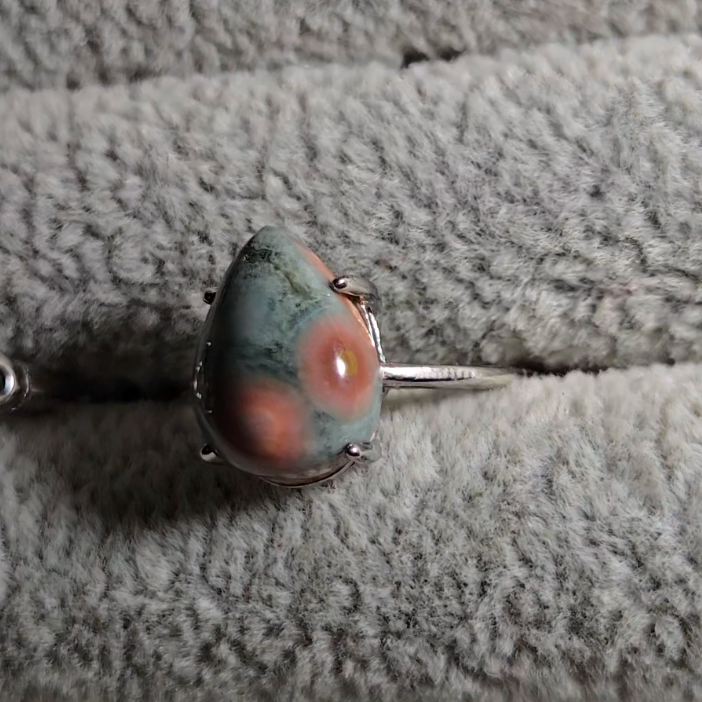 Old stock ocean jasper ring with pink orbs (B) - JW34