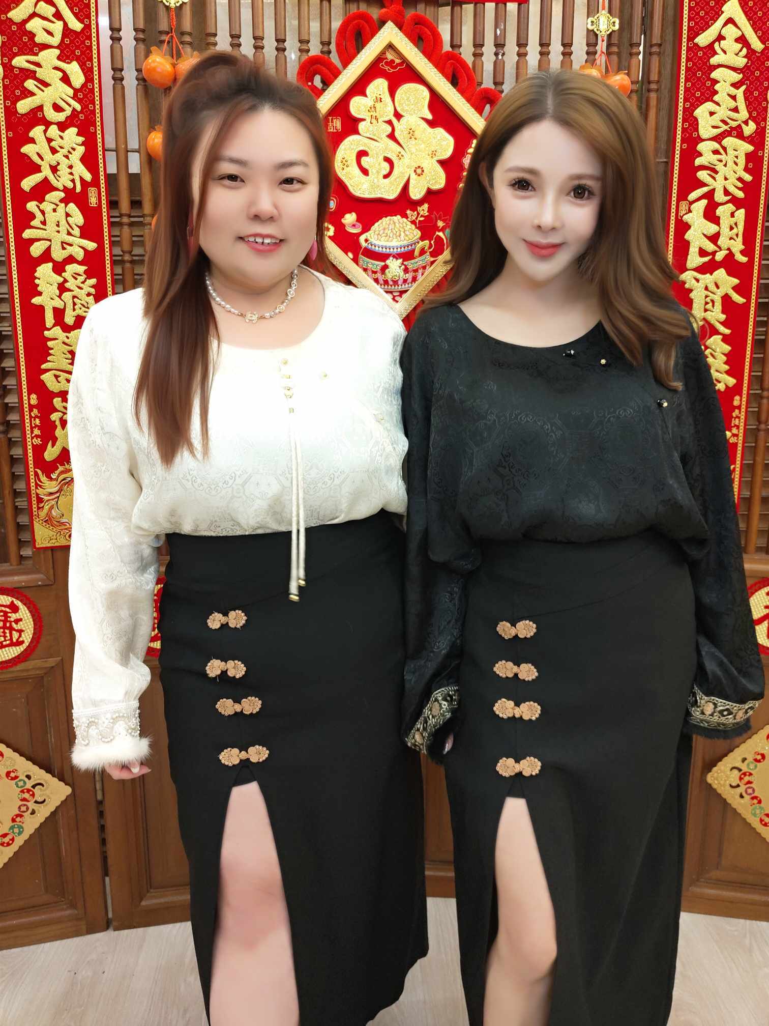 DBC09 TW#11563 高腰盘扣设计A字开叉长裤裙