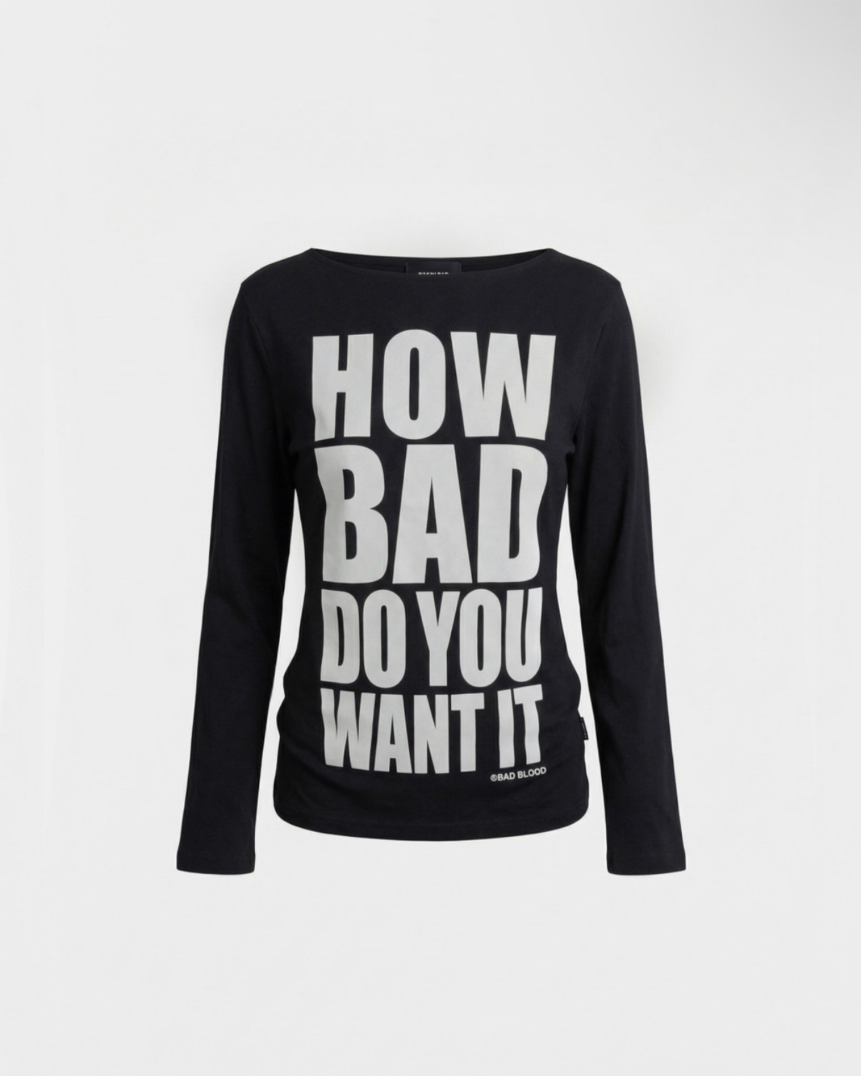 BADBLOOD [w-tee26-117] DO YOU WANT IT Boat Neck T-Shirt - Black