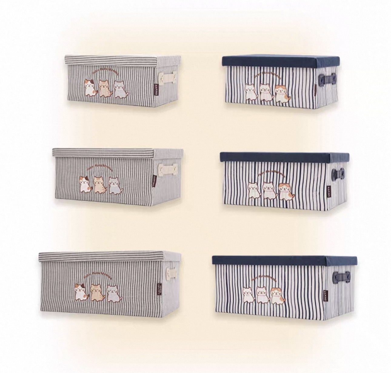 日本Hapins刺繡貓咪帶蓋收納箱