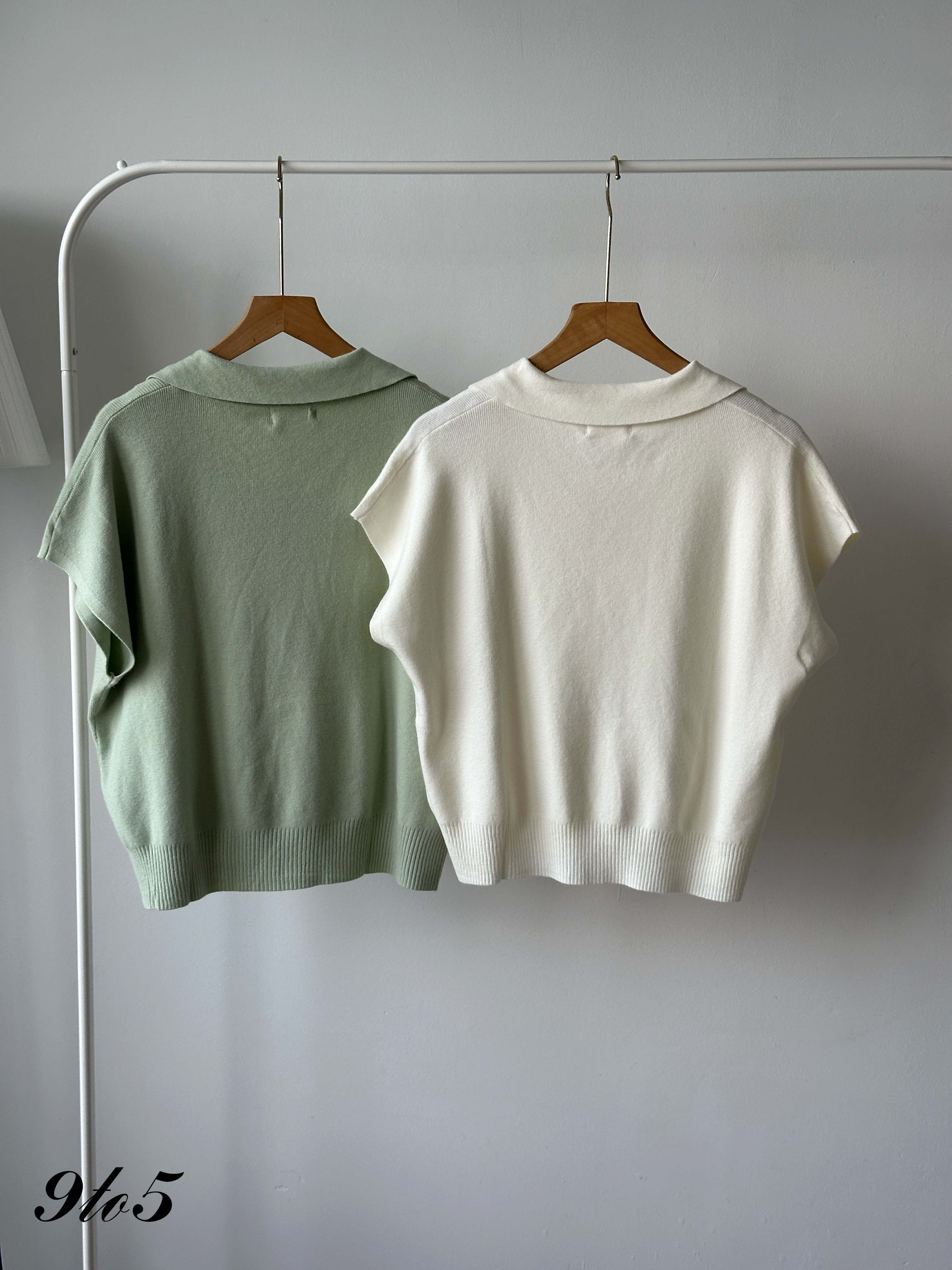 T4398 V Neck Knit Polo Top - 4 Colors 