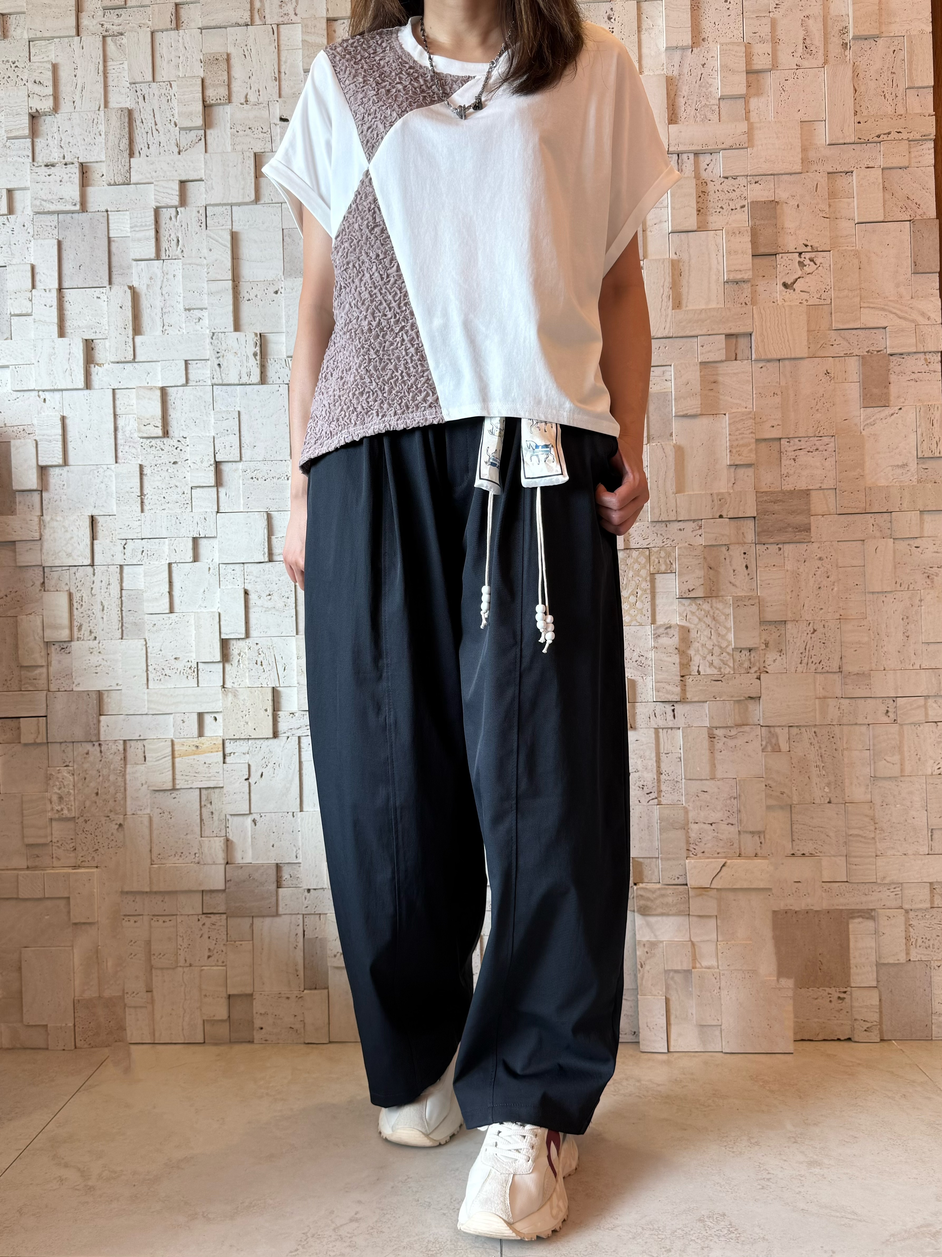 #2092 棉拼皺紋布拼接Top✨