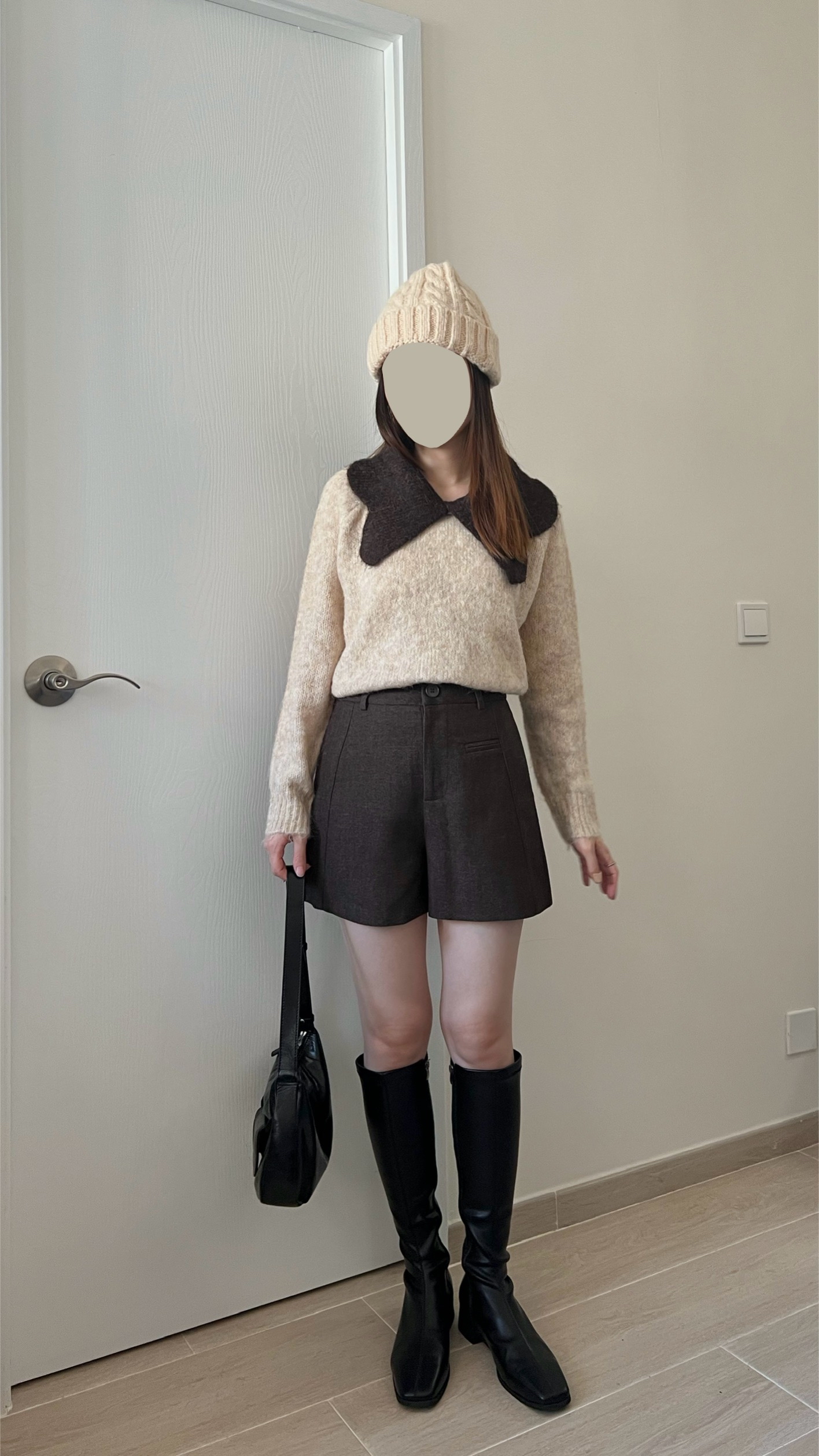 大蝴蝶領口混色毛衣 現貨