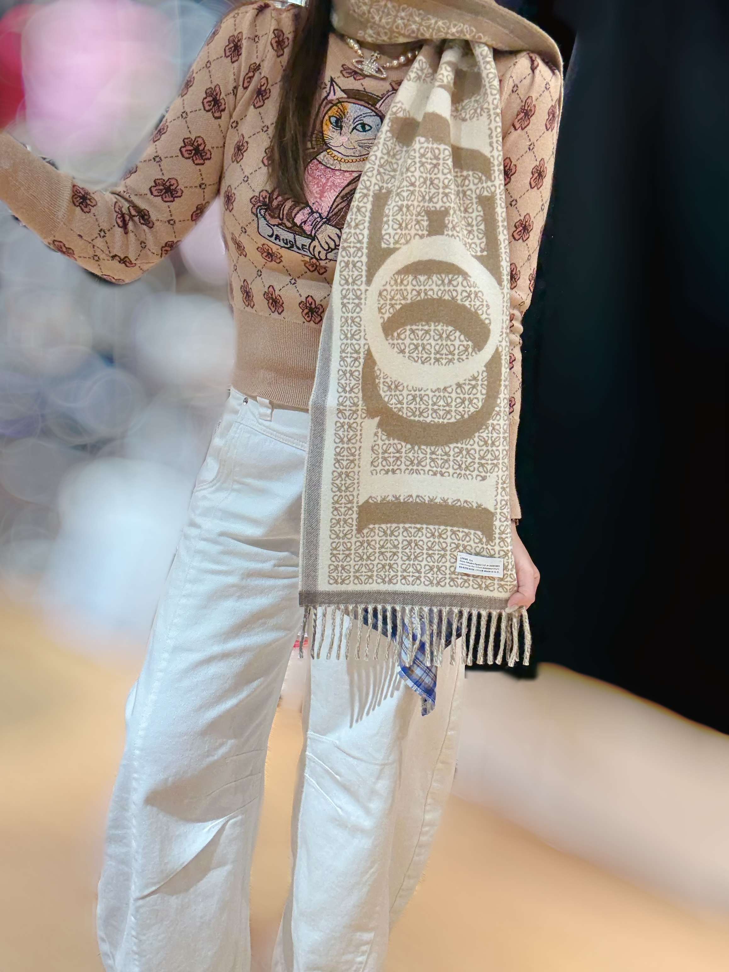 Loewe Love jacquard scarf beige