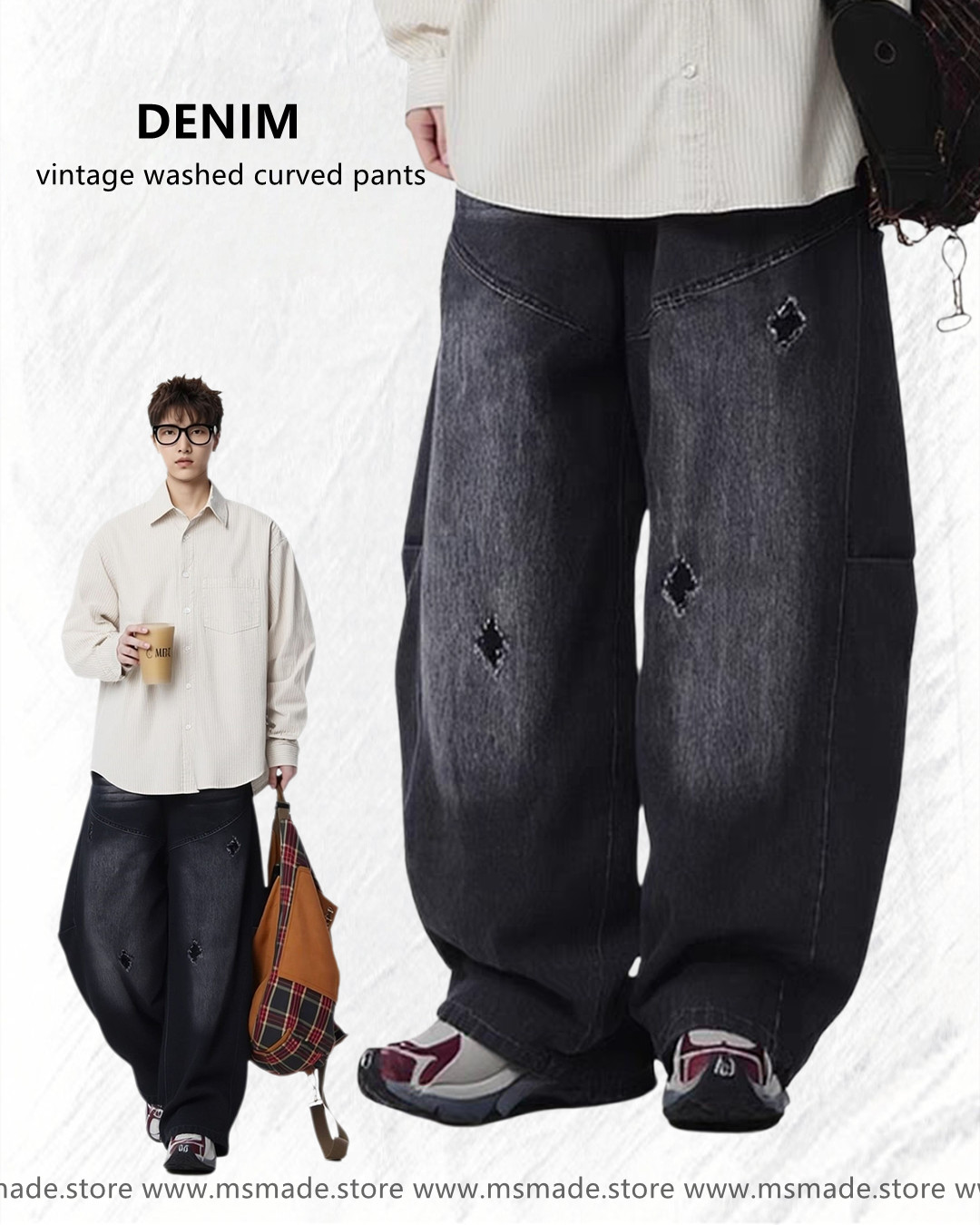 M25259 水洗破洞彎刀牛仔褲