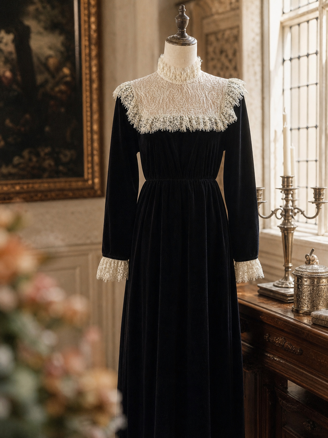 夜之魅影 ∙ 維多利亞宮廷復古絲絨蕾絲連身裙 Phantom of the Night ∙ Victorian Palace Vintage Velvet Lace Dress