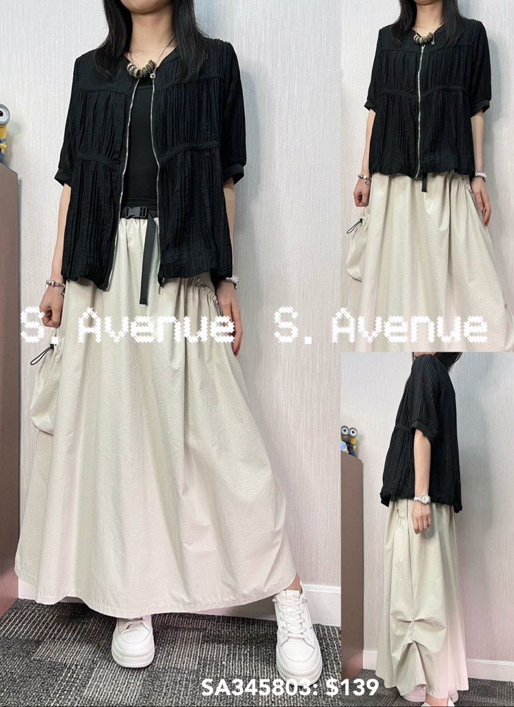 SA345803: 中袖壓撍布泡泡腳拉錬外套